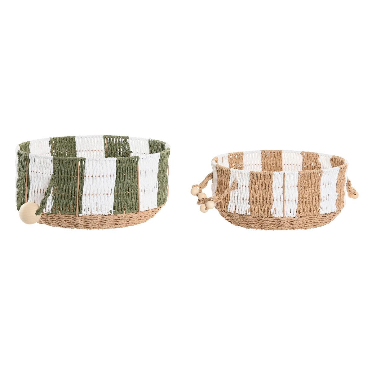 Juego de Cestas Home ESPRIT Verde Crema Tropical 35 X 35 X 16 CM (2 Piezas)