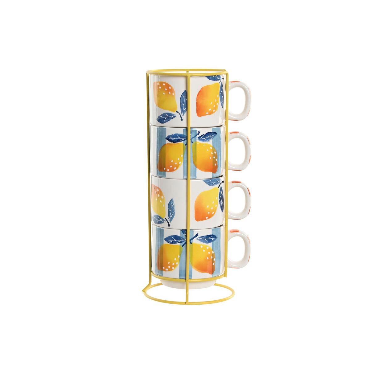 Juego de Tazas de Café Home ESPRIT Amarillo Azul Blanco Naranja Metal Dolomita 260 ml