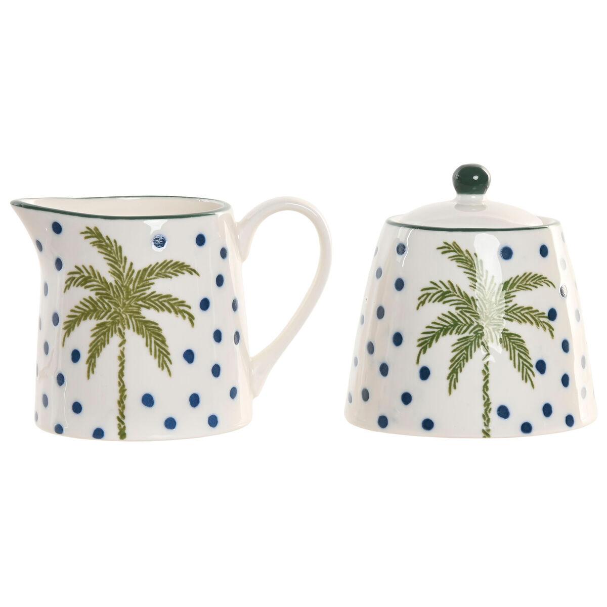 Lechera y azucarero Home ESPRIT Azul Verde Porcelana 11 X 7,6 X 7,8 CM 2 Piezas