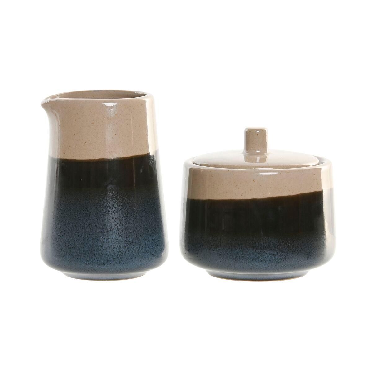 Lechera y azucarero Home ESPRIT Azul Gris Porcelana 250 ml 9 X 9 X 8,4 cm 2 Piezas