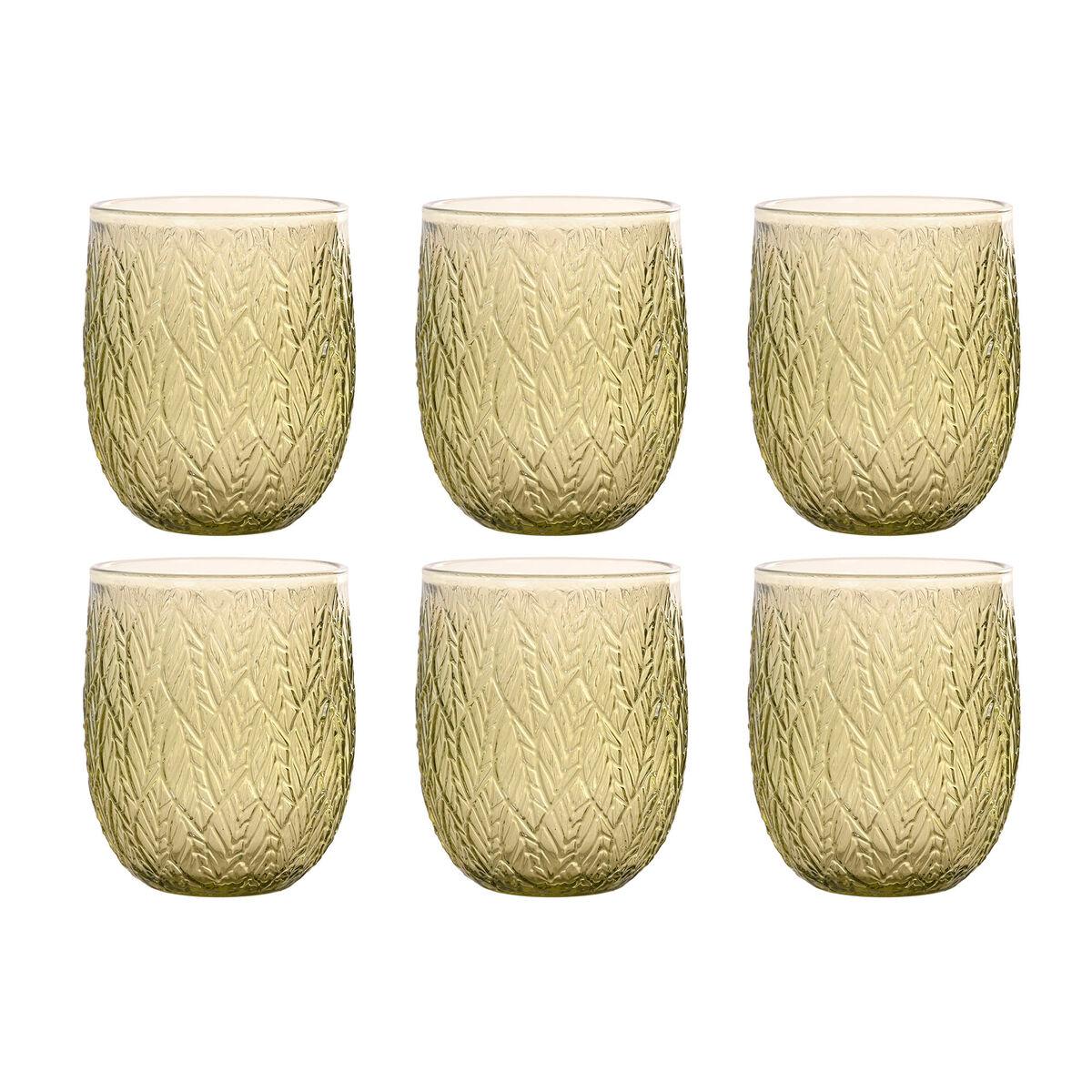 Set de Vasos Home ESPRIT Verde Cristal Con relieve 360 ml (6 Unidades)