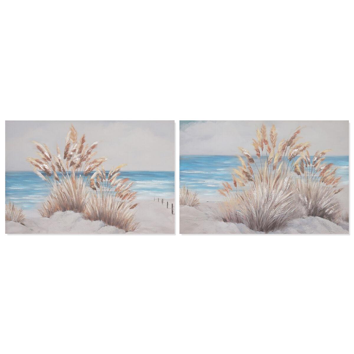 Lienzo Home ESPRIT Azul Beige Playa Mediterráneo 120 x 2,8 x 80 cm (2 Unidades)