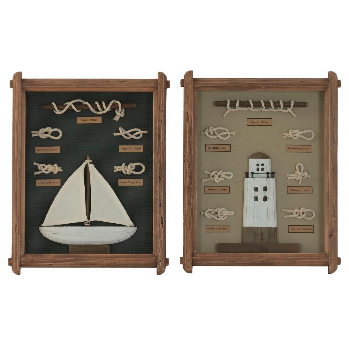 Cuadro Home ESPRIT Cristal Cuerda Pino 34 x 4 x 46 cm (2 Unidades)