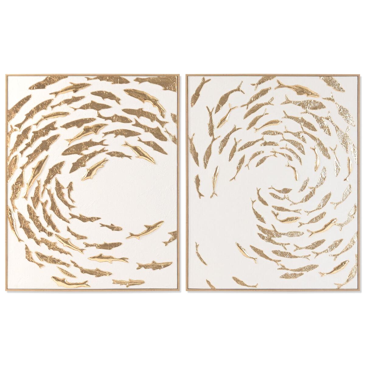 Lienzo Home ESPRIT Blanco Dorado Espirales Mediterráneo 82,5 X 3 X 102,5 CM (2 Unidades)