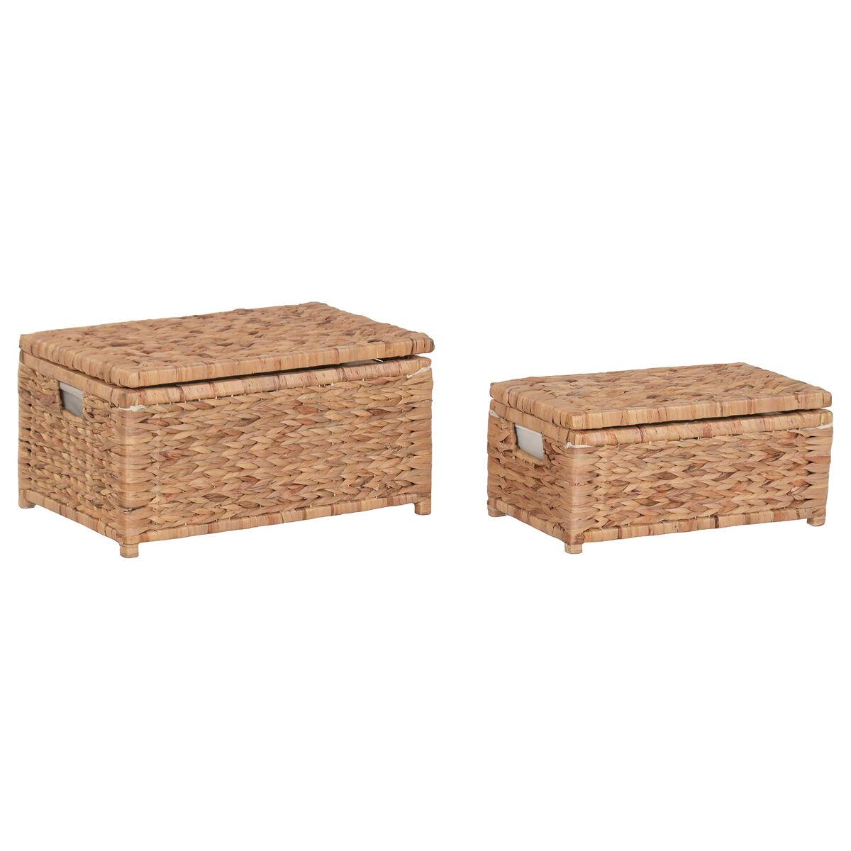 Cesto para la Ropa Sucia Home ESPRIT Blanco Natural Madera Jacinto de agua Tropical 60 X 38 X 30 CM (2 Unidades)
