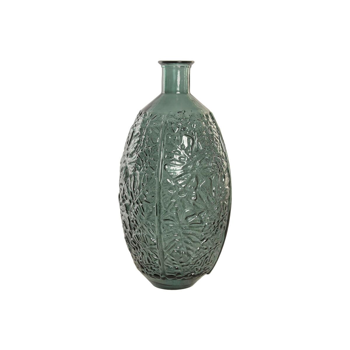 Jarrón Home ESPRIT Verde Cristal reciclado Tropical Hoja de planta 29 x 29 x 59 cm