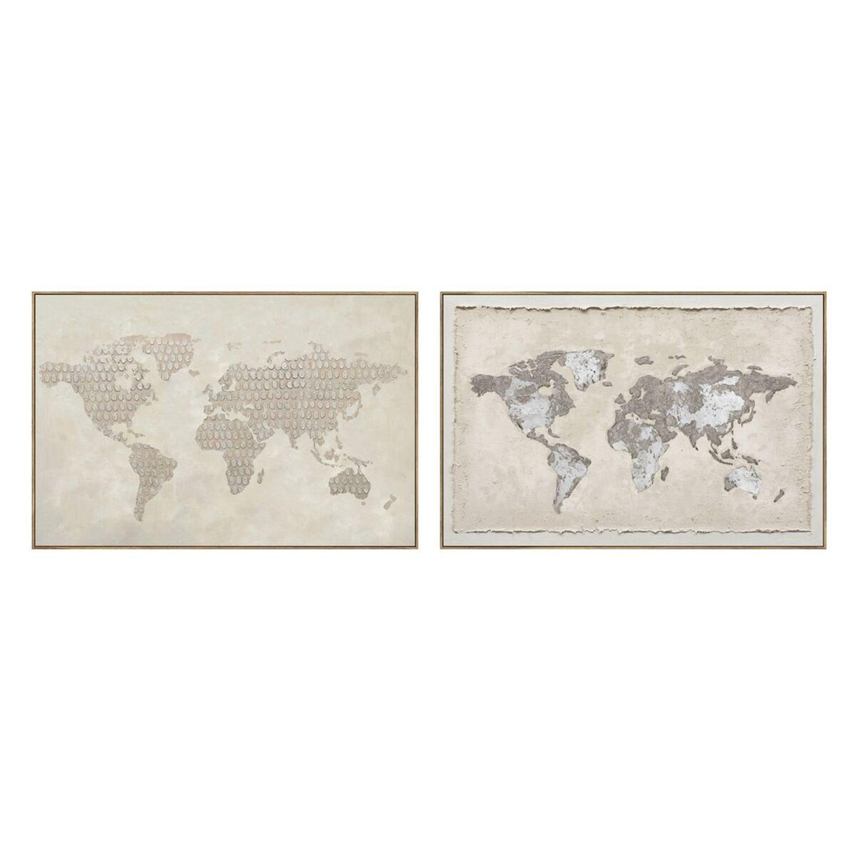 Lienzo Home ESPRIT Beige Mapamundi Loft 120 x 3,7 x 80 cm (2 Unidades)