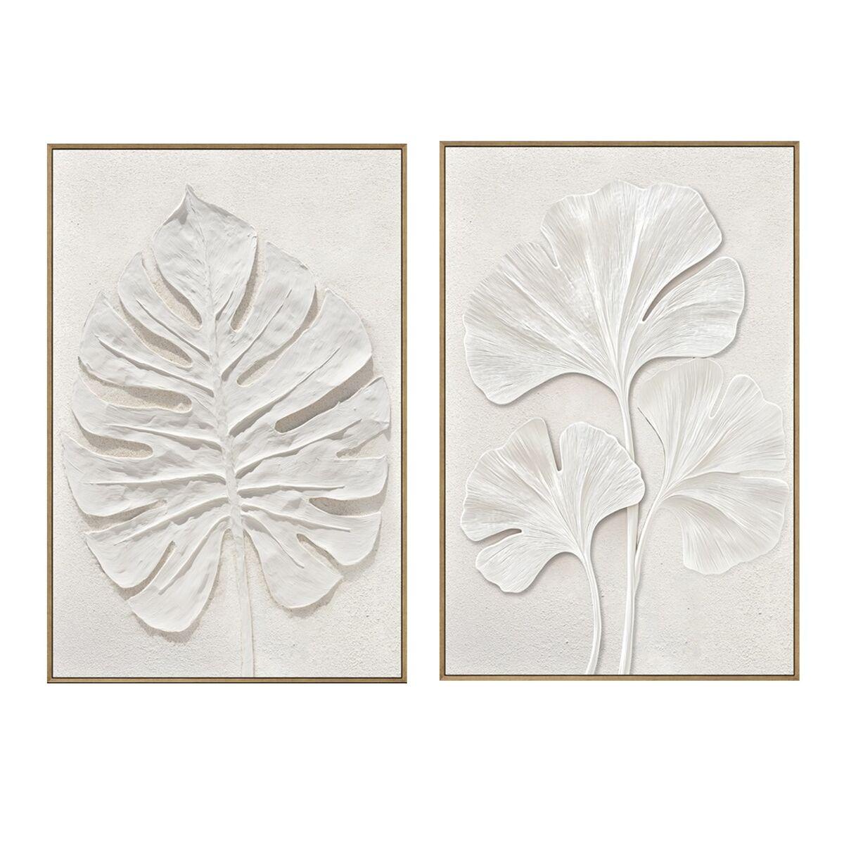 Lienzo Home ESPRIT Blanco Hoja de planta Escandinavo 60 X 3,7 X 90 CM (2 Unidades)