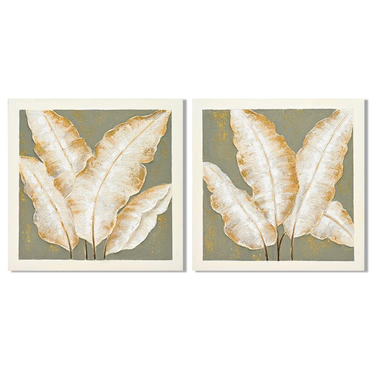 Lienzo Home ESPRIT Verde Beige Palmeras Tropical 100 x 3 x 100 cm (2 Unidades)