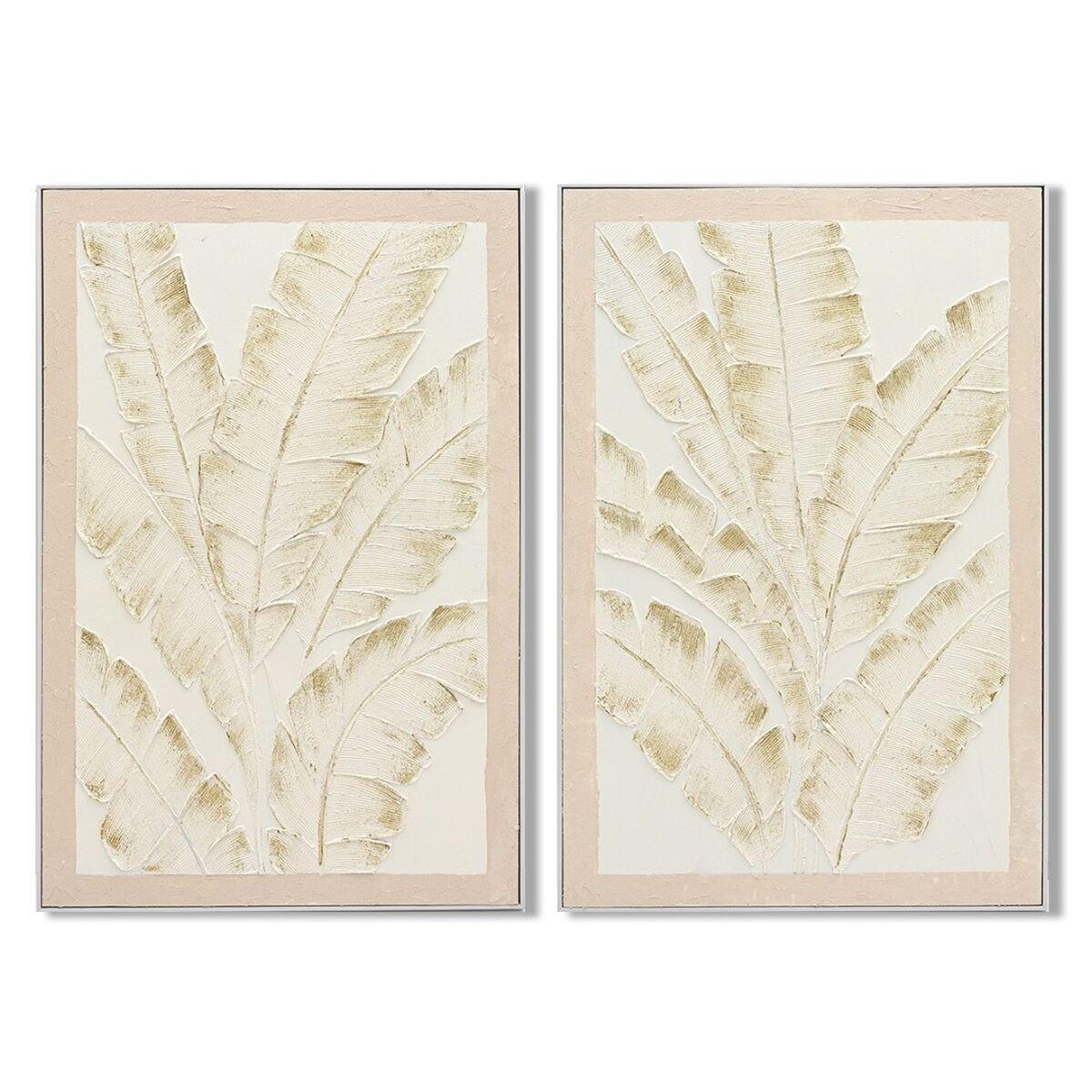 Lienzo Home ESPRIT Blanco Beige Palmeras Tropical (2 Unidades)