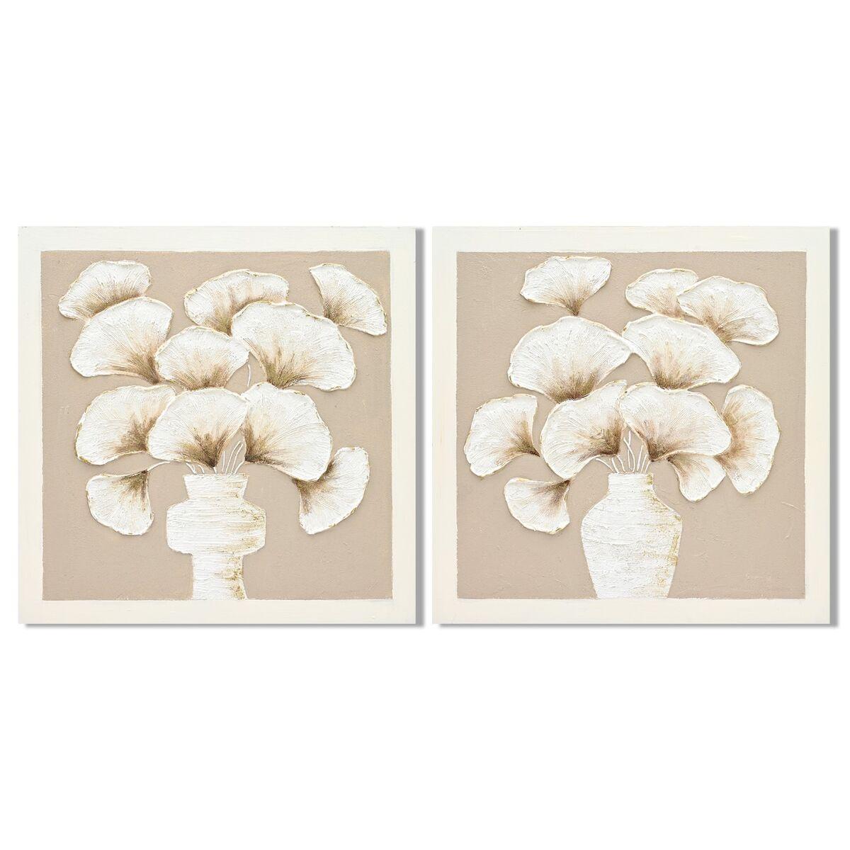 Lienzo Home ESPRIT Blanco Beige Jarrón Shabby Chic 100 x 3 x 100 cm (2 Unidades)