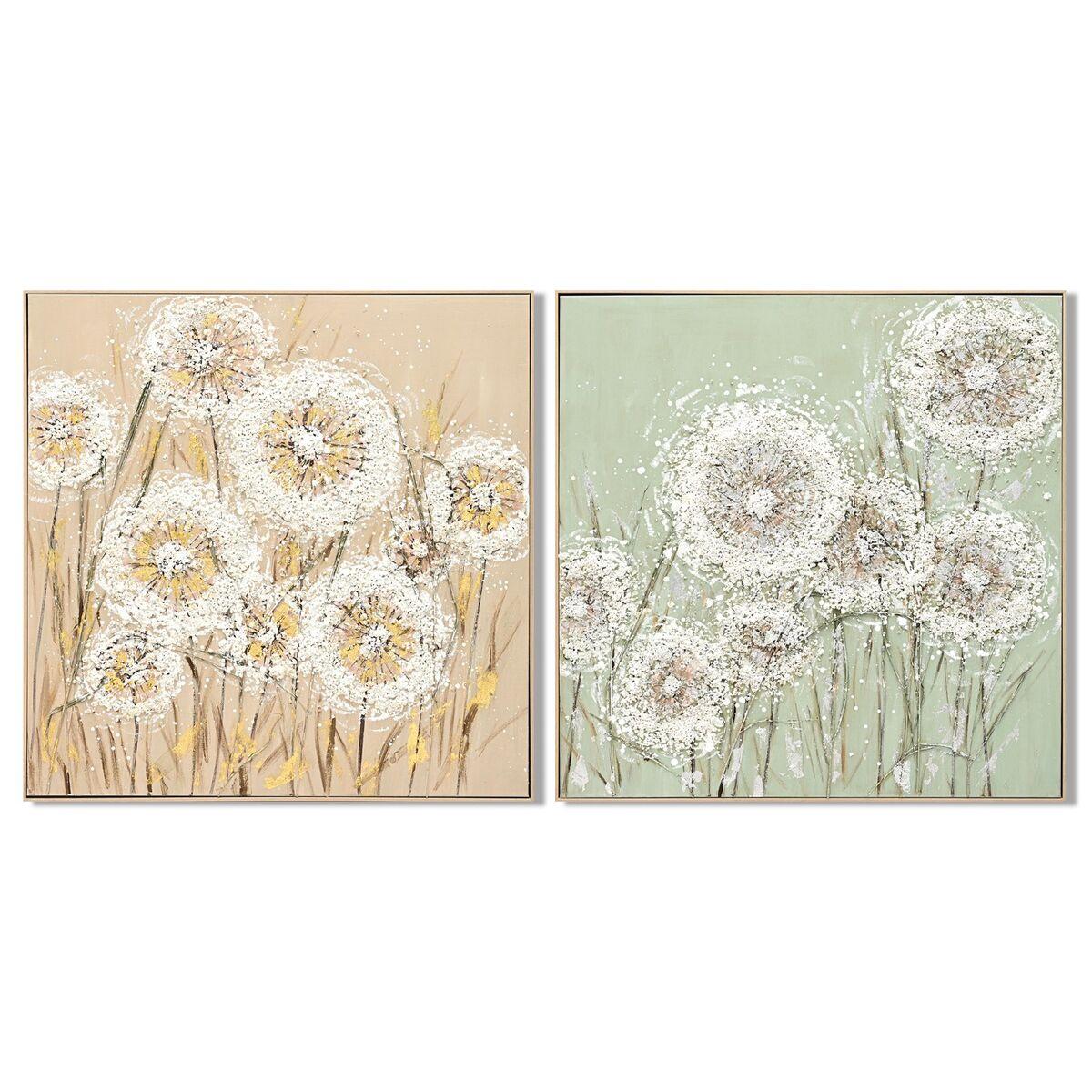 Lienzo Home ESPRIT Verde Beige Flores Shabby Chic 102 x 4,5 x 102 cm (2 Unidades)