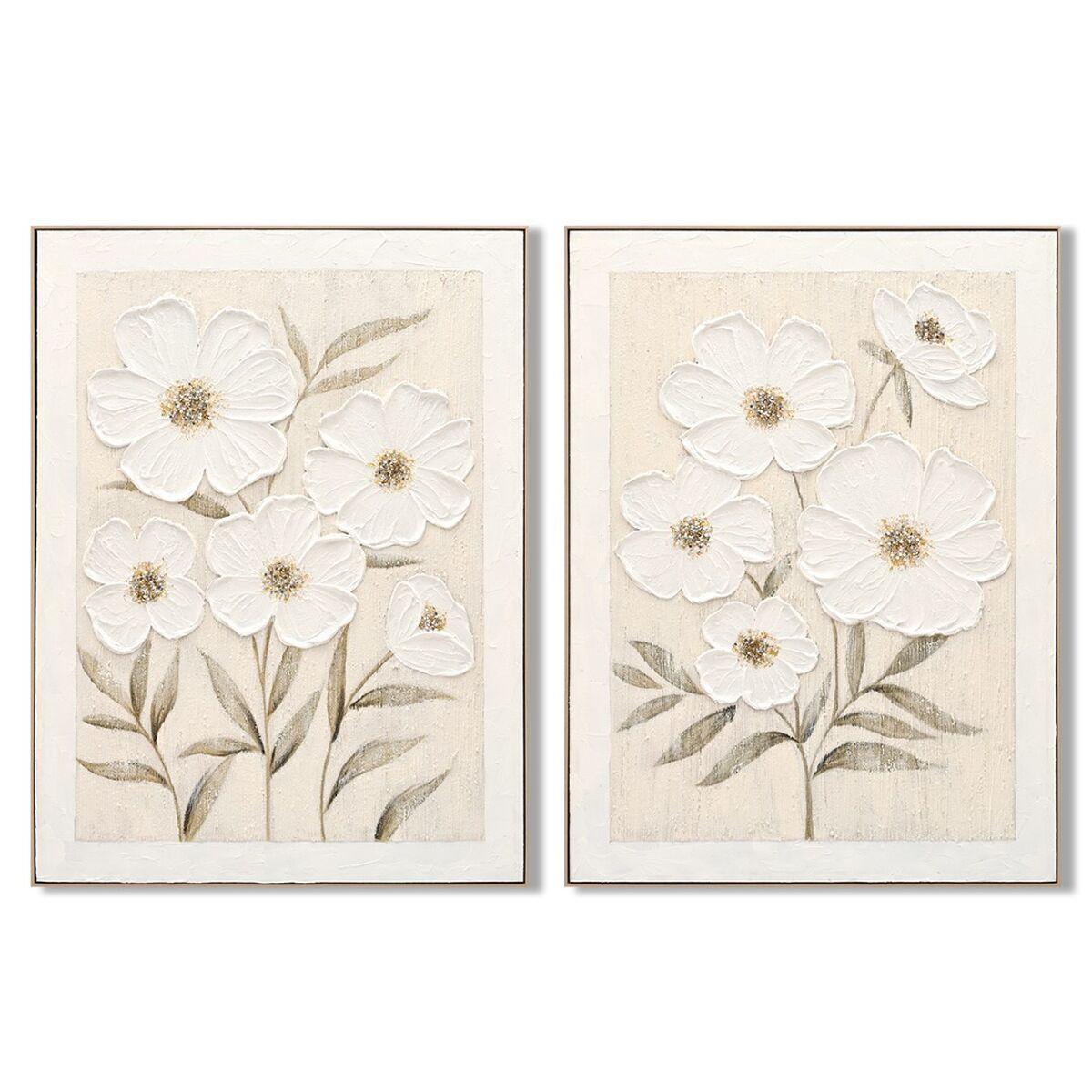 Lienzo Home ESPRIT Blanco Beige Flores Shabby Chic 92 x 4,5 x 122 cm (2 Unidades)