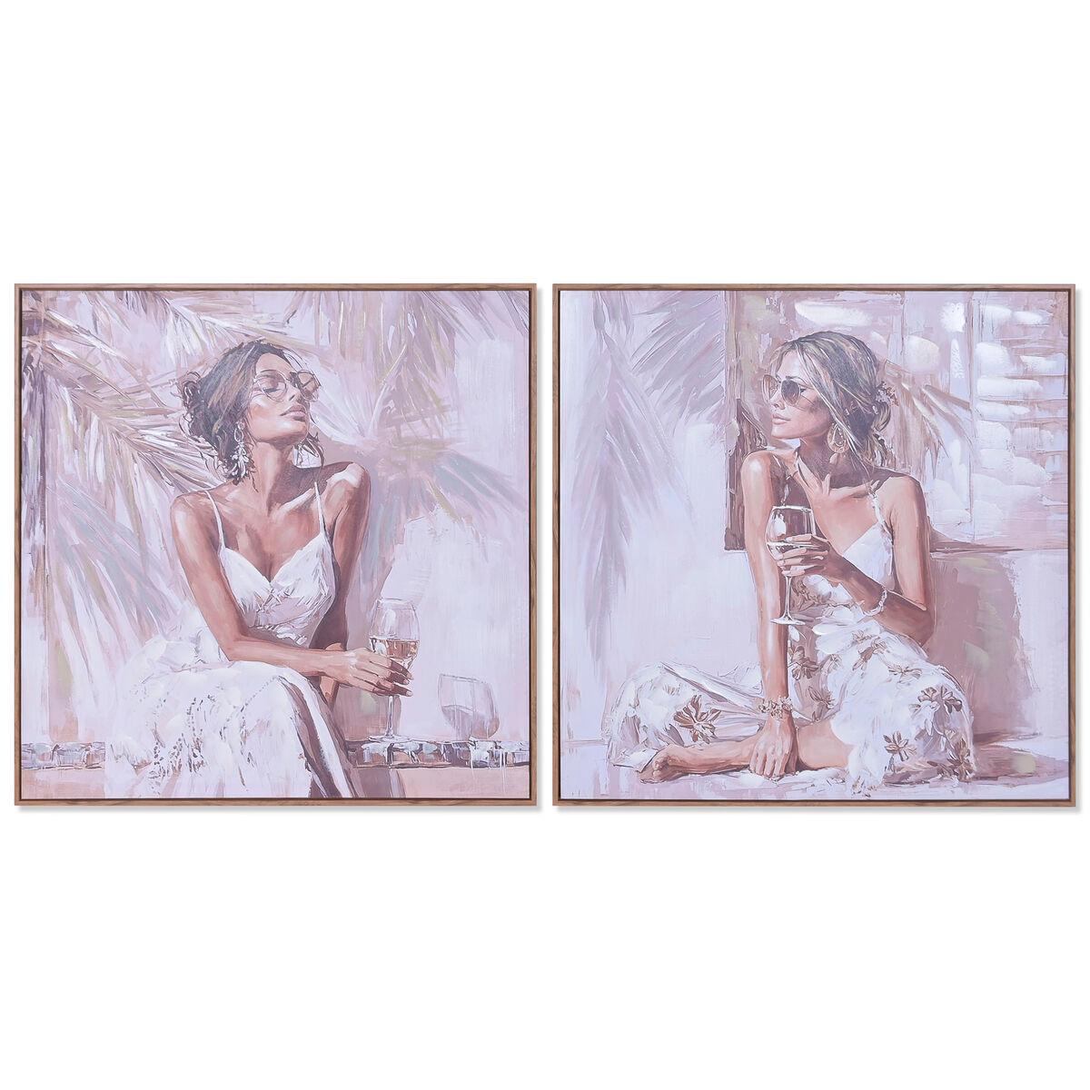 Lienzo Home ESPRIT Blanco Beige chica Boho 80 x 3,5 x 80 cm (2 Unidades)