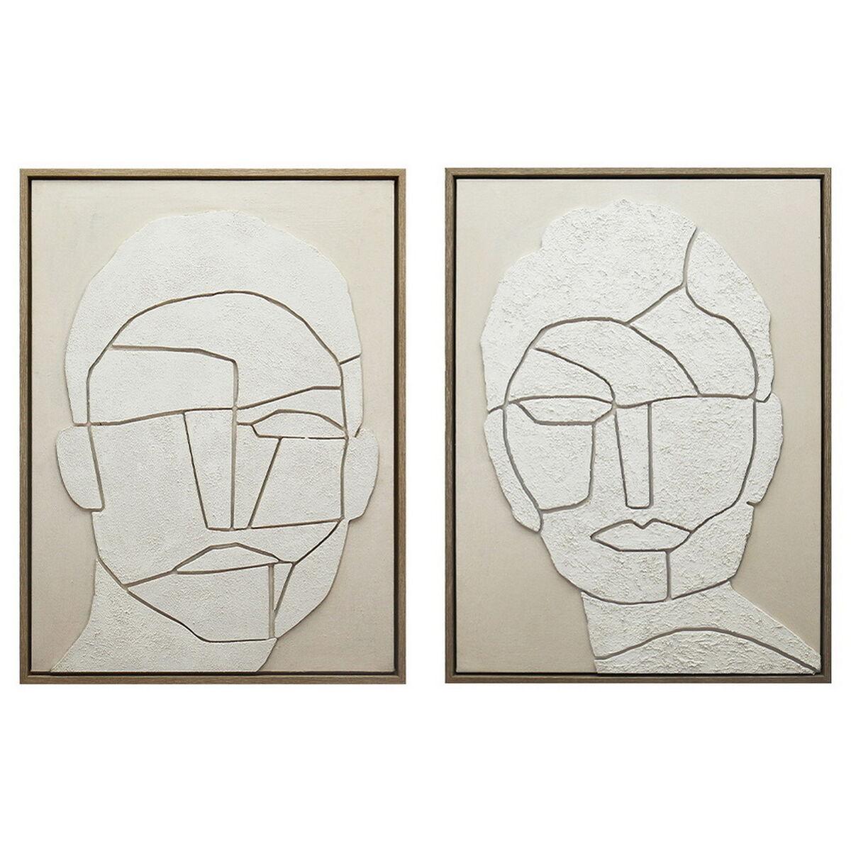 Lienzo Home ESPRIT Blanco Beige Personas Escandinavo 60 X 3,8 X 80 CM (2 Unidades)