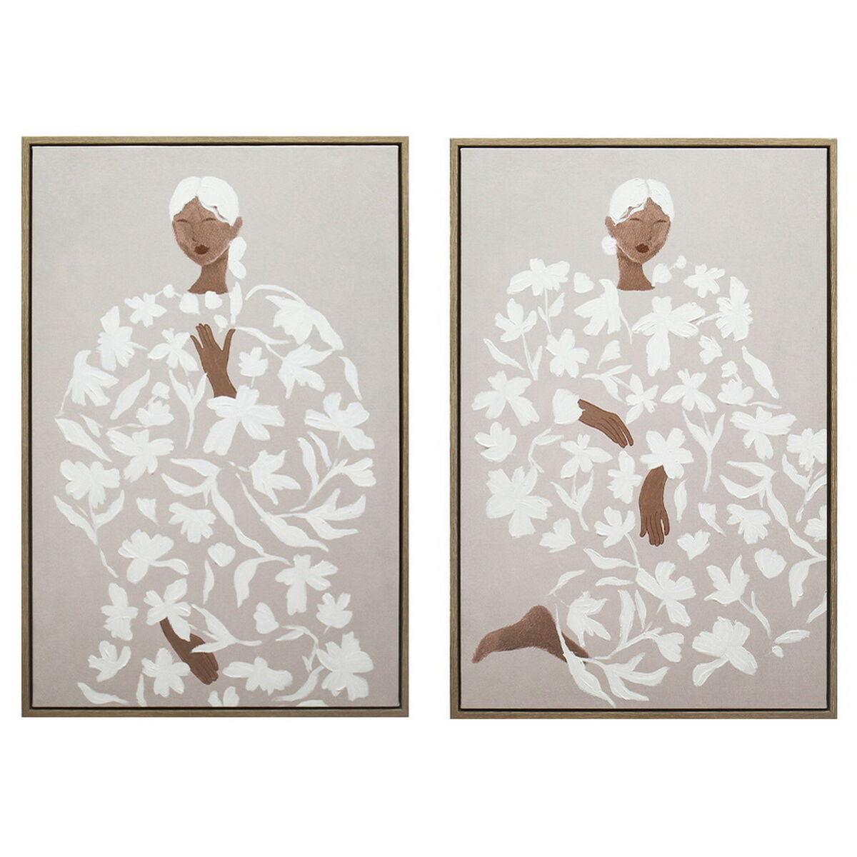 Lienzo Home ESPRIT Blanco Rosa oscuro Flores Escandinavo 60 x 3,8 x 90 cm (2 Unidades)
