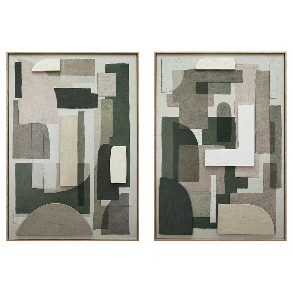 Lienzo Home ESPRIT Verde Beige Abstracto Urbano 70 x 3,5 x 100 cm (2 Unidades)