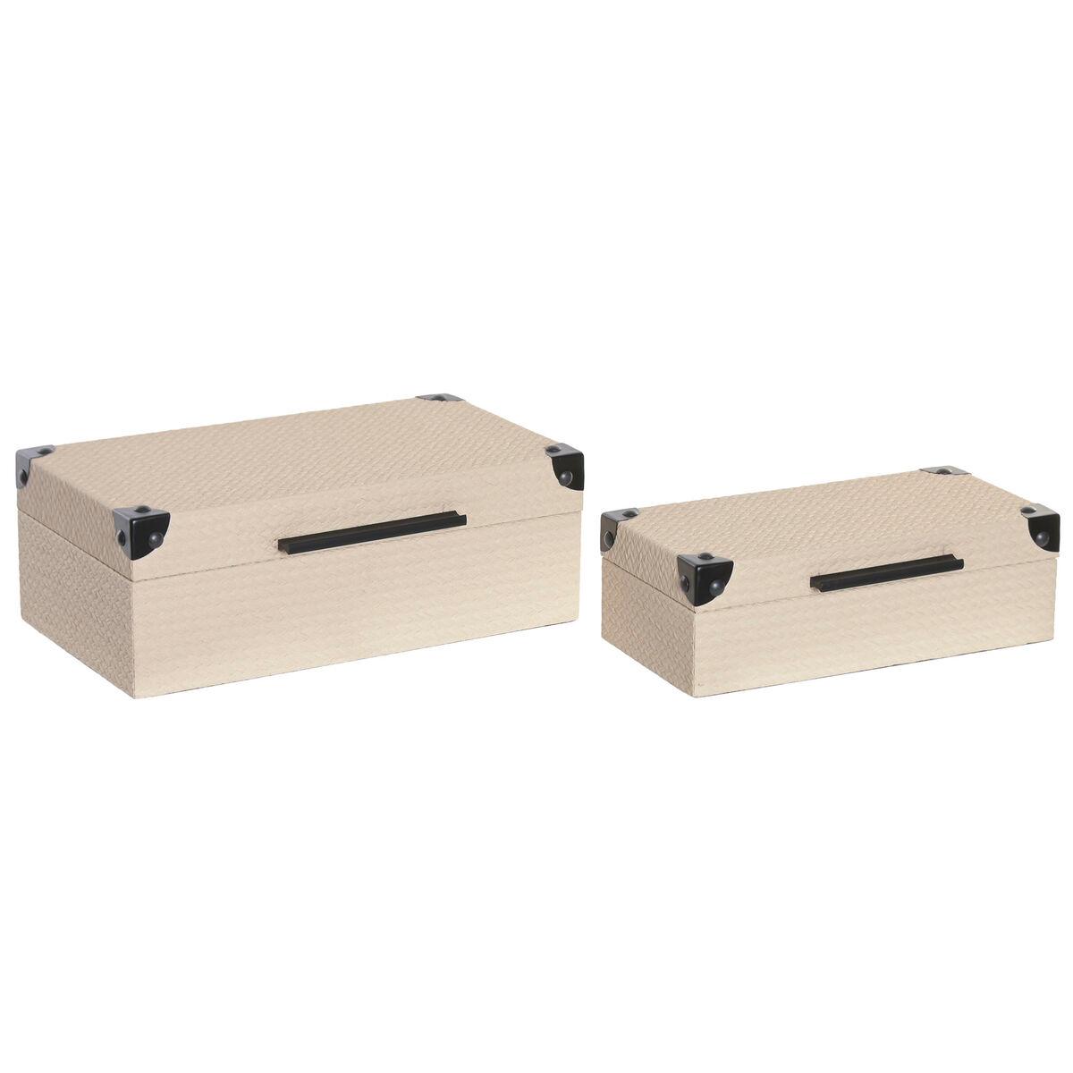 Caja-Joyero Home ESPRIT Negro Beige Madera 34 x 20 x 12 cm (2 Unidades)