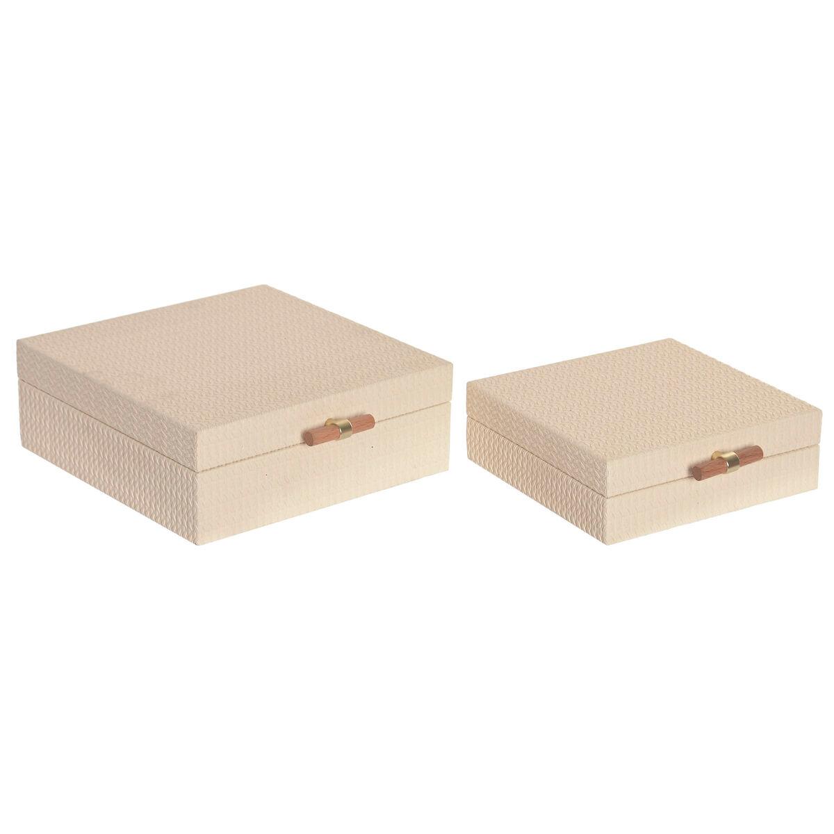 Caja-Joyero Home ESPRIT Beige Madera 25 x 25 x 10 cm (2 Unidades)
