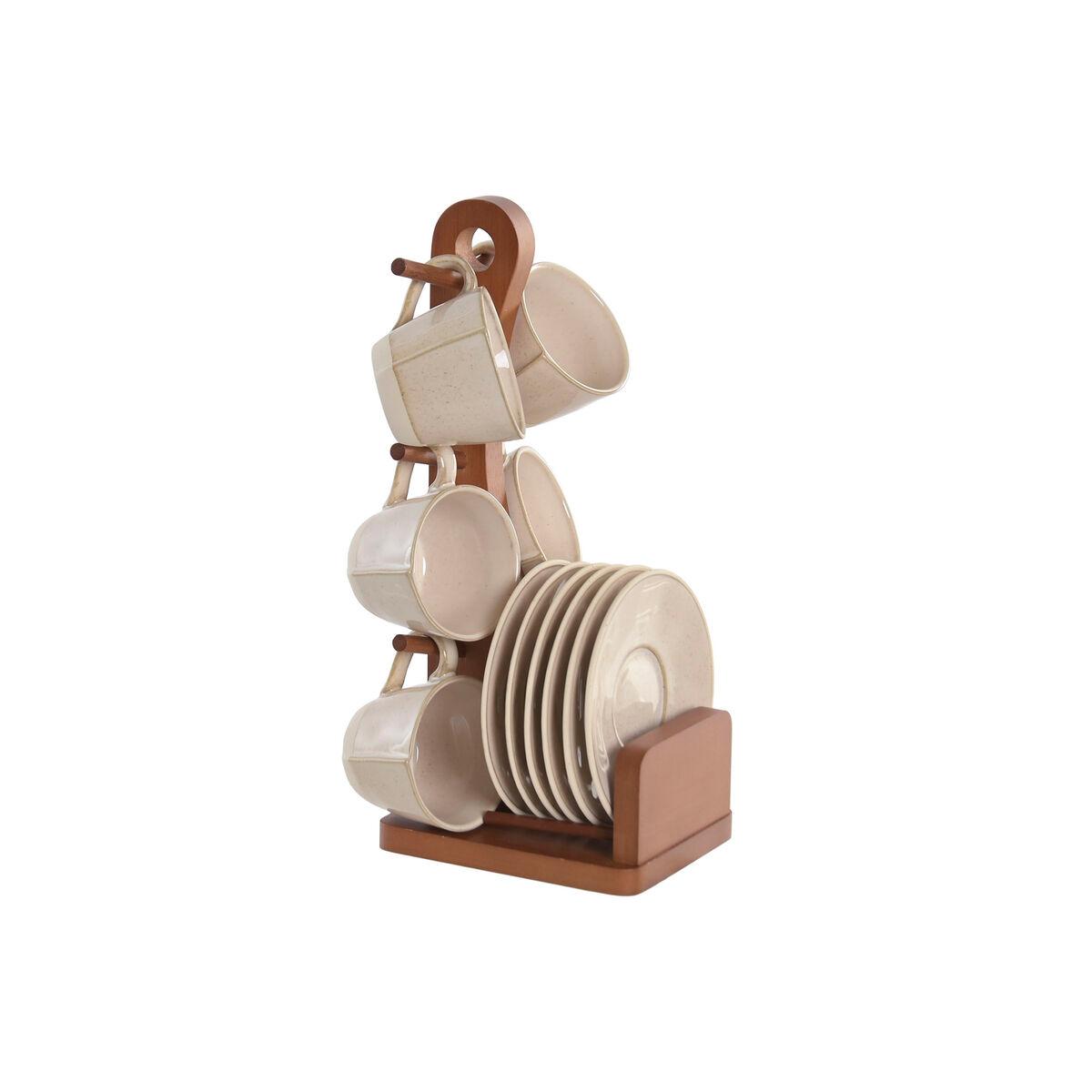 Juego de Tazas de Café Home ESPRIT Beige Gres 90 ml 6 Piezas