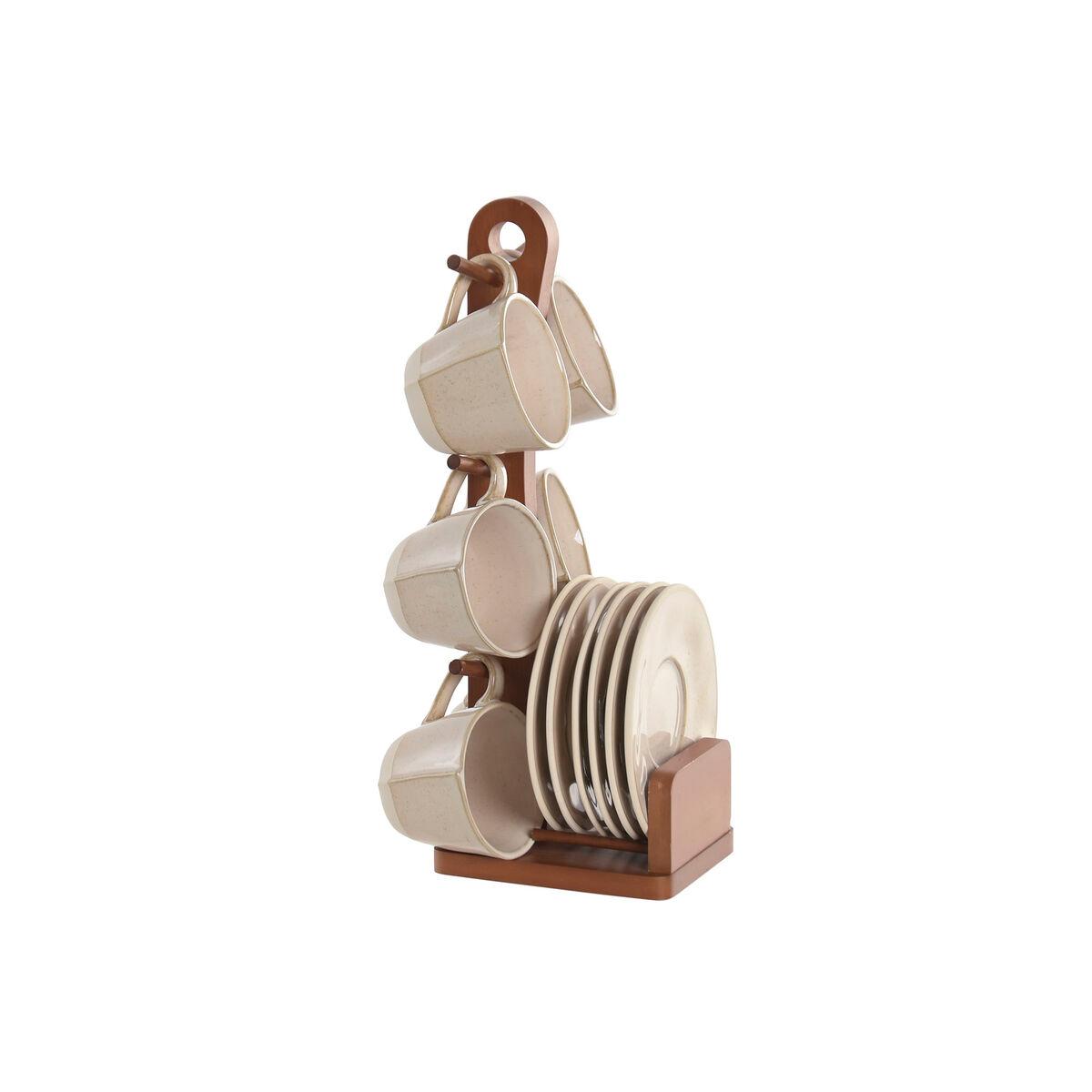 Juego de Tazas de Café Home ESPRIT Beige Gres 150 ml 6 Piezas
