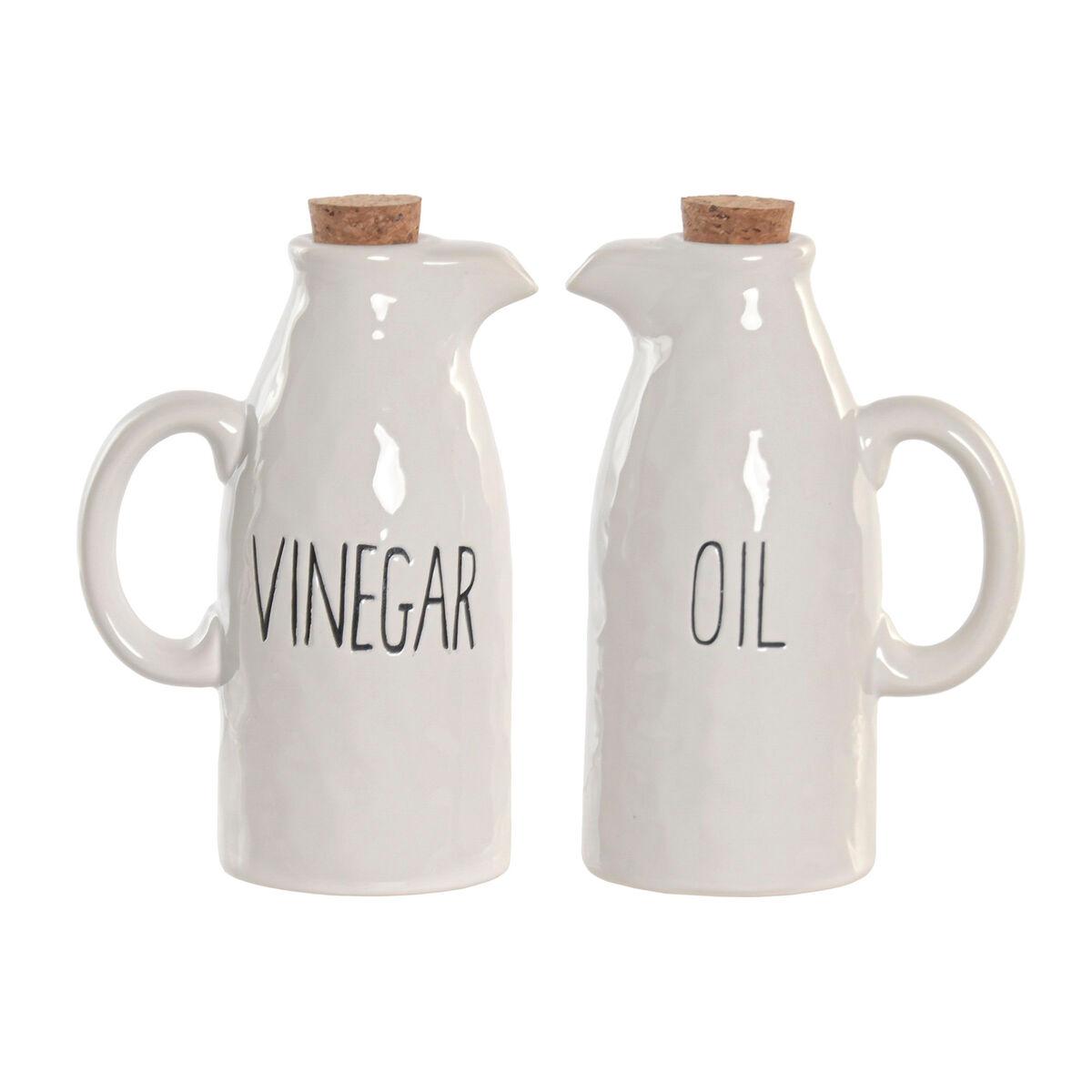 Set de Aceitera y Vinagrera Home ESPRIT Blanco Corcho Porcelana Cottage 11 x 7 x 16 cm