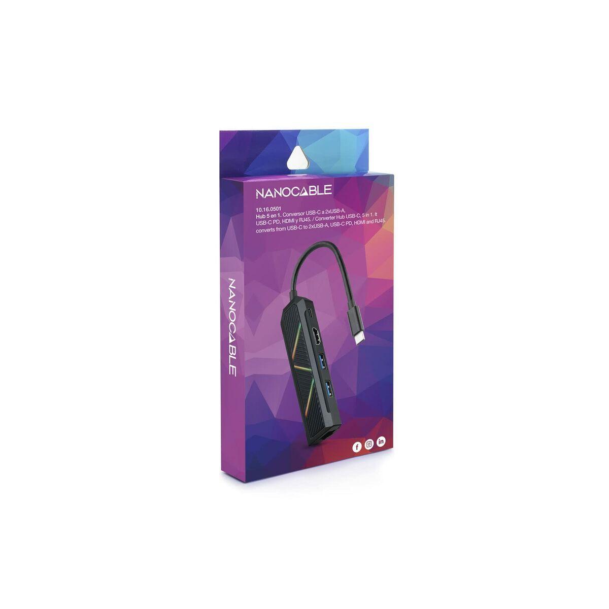 Hub USB-C NANOCABLE 10.16.0501 Negro 100 W
