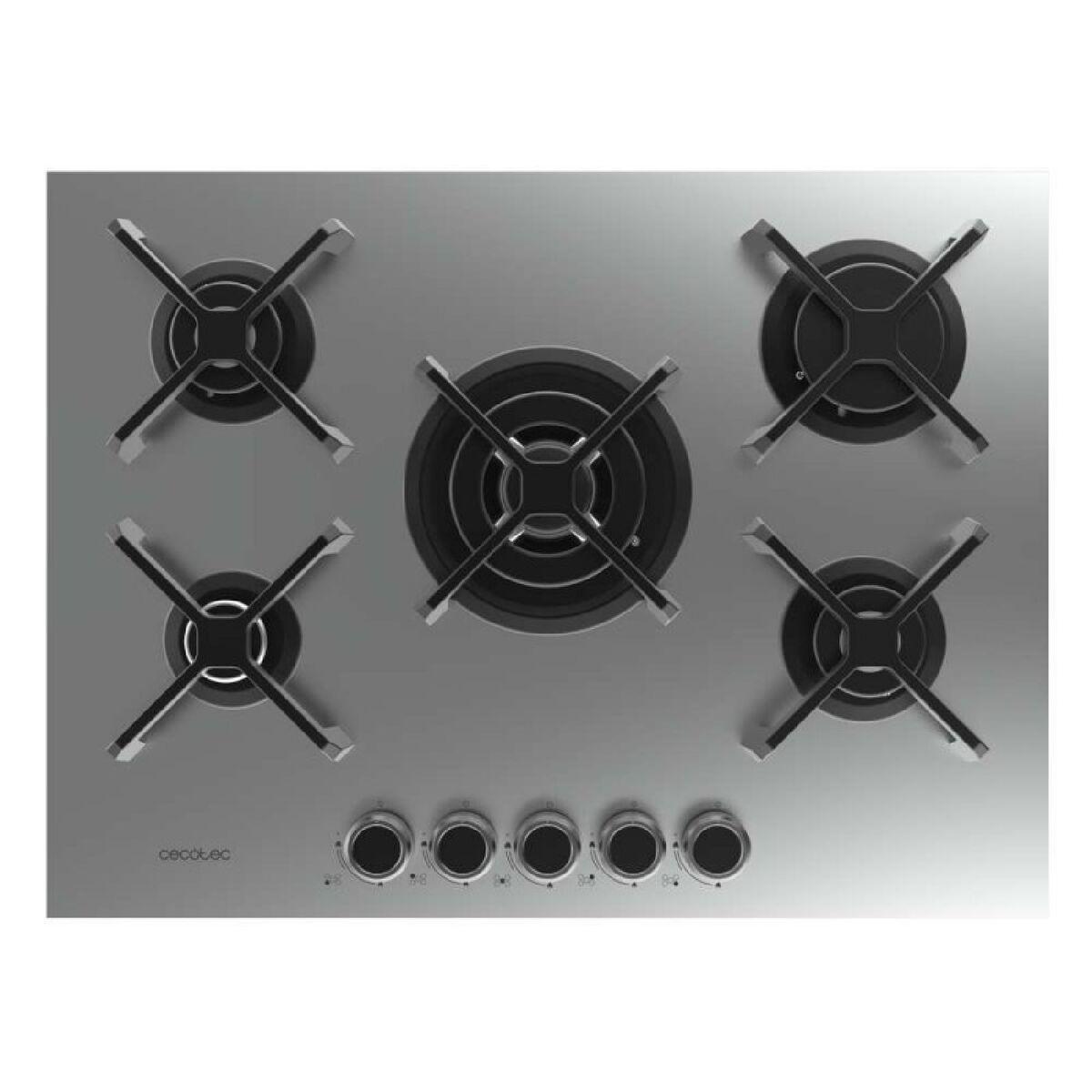 Cecotec Placa de gas 5 fuegos Bolero Squad G 5400S 10400W inox WOK encendido seguro