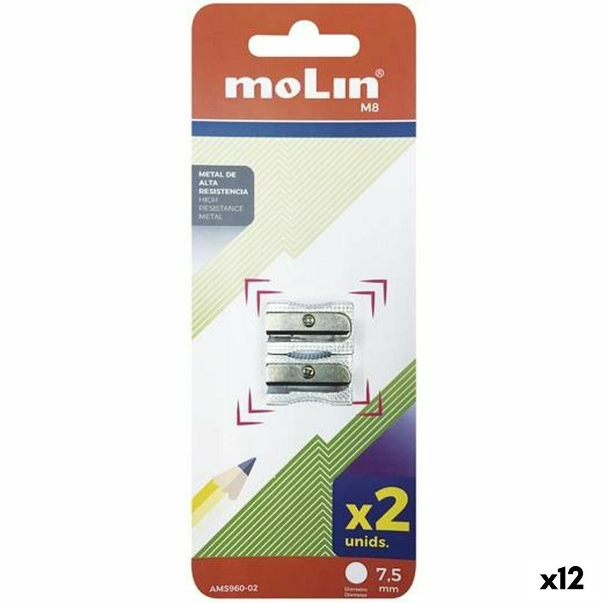 Sacapuntas Molin Plateado Metal 2 Piezas (12 Unidades)