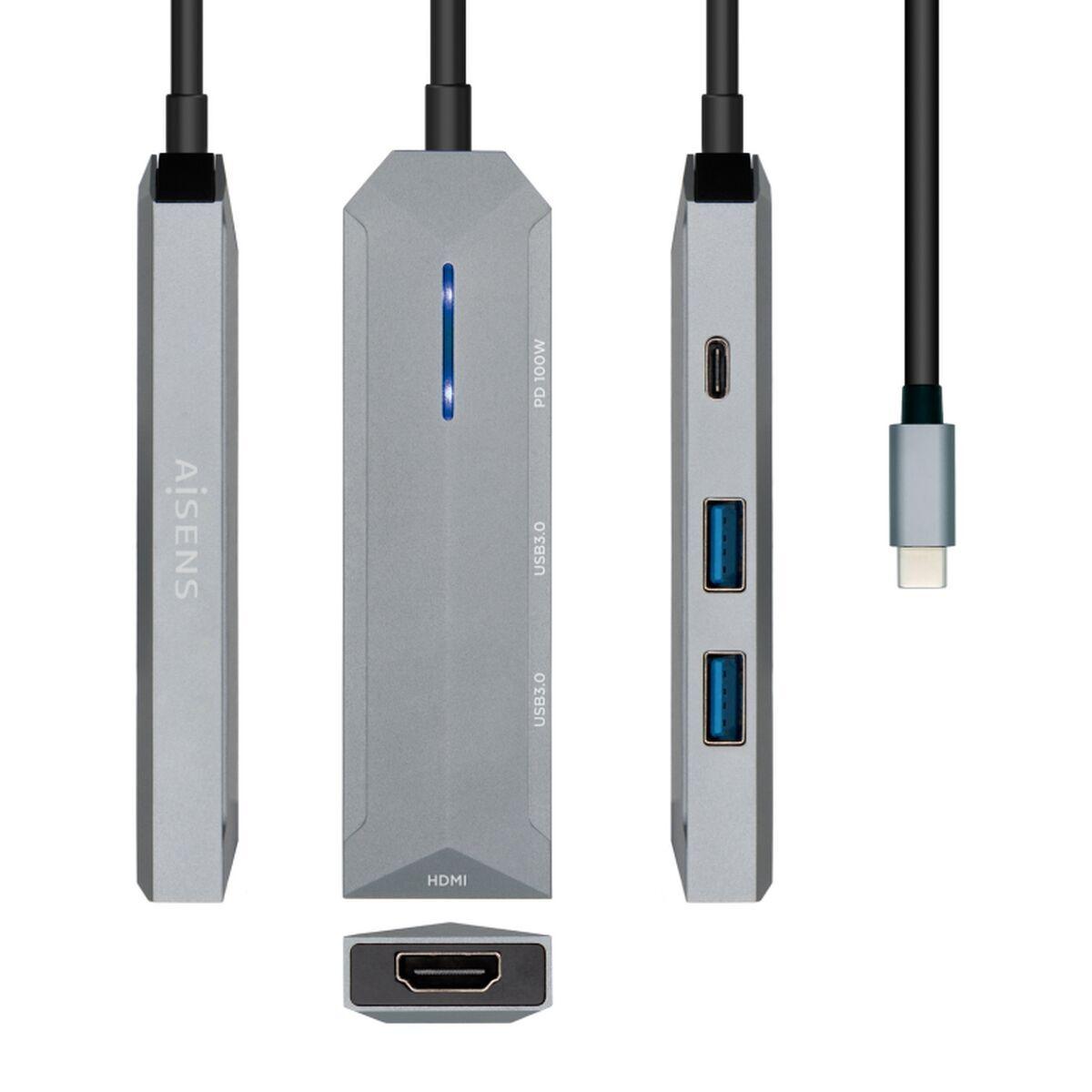 Hub USB-C Aisens ASUC-4P002-GR Gris 100 W