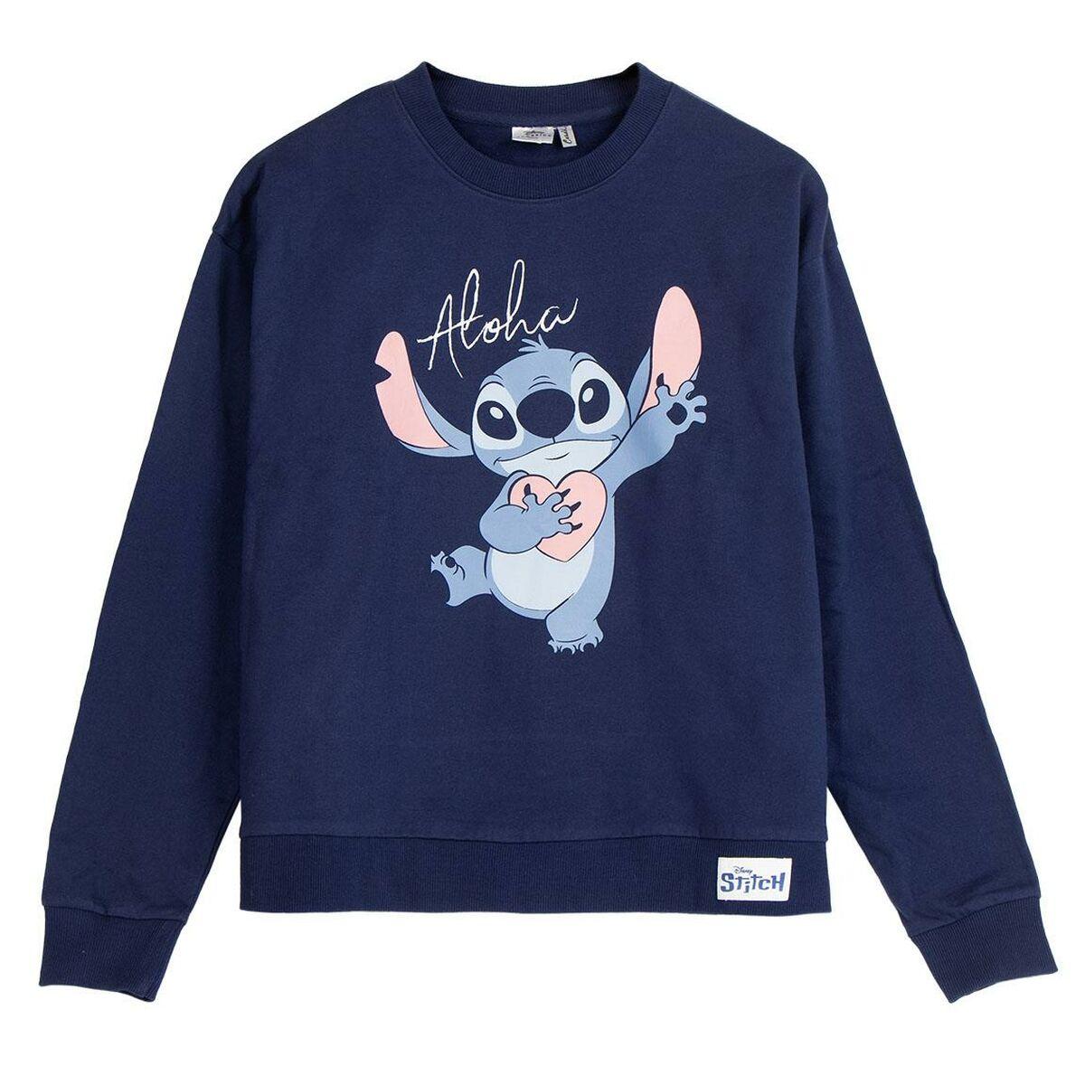 Sudadera sin Capucha Mujer Stitch Azul oscuro