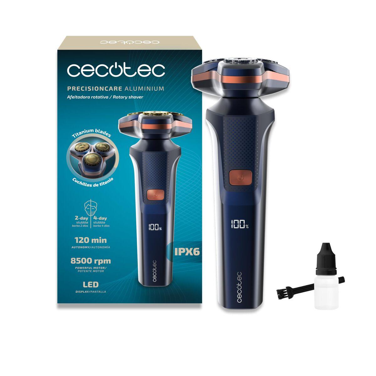 Cecotec Afeitadora Eléctrica PrecisionCare Aluminium LED, titanio, 2 velocidades, 2h batería