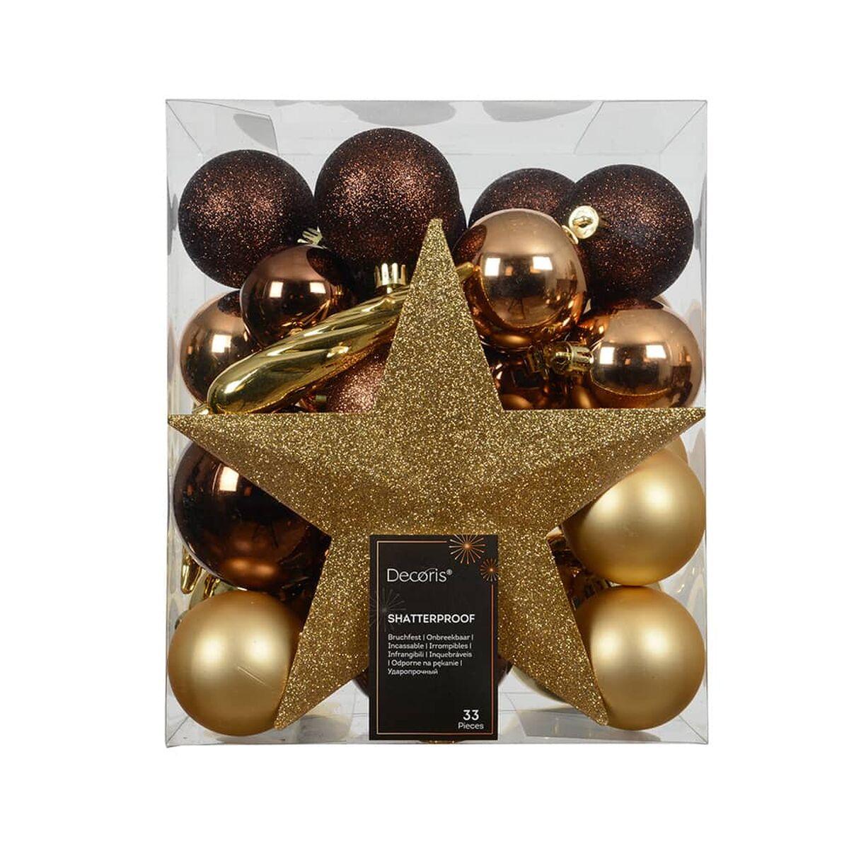 Set Adornos de Navidad Decoris Marrón Dorado (33 Piezas)