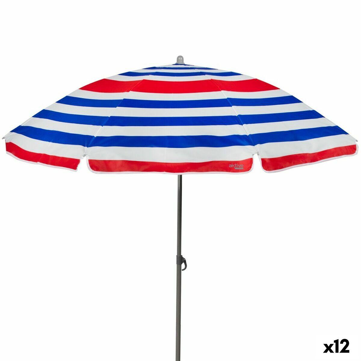 Sombrilla de playa Aktive Azul Rojo Multicolor Plateado Ø 160 cm 160 x 167 x 160 cm (12 Unidades)