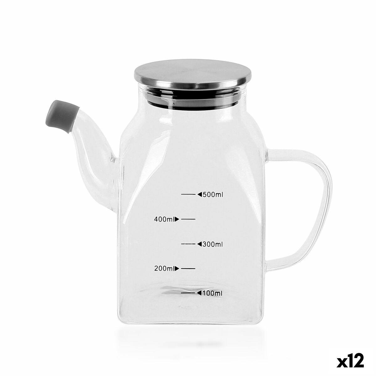 Aceitera La Mediterránea Transparente Plateado Metal Vidrio de Borosilicato 0,5 L (12 Unidades)