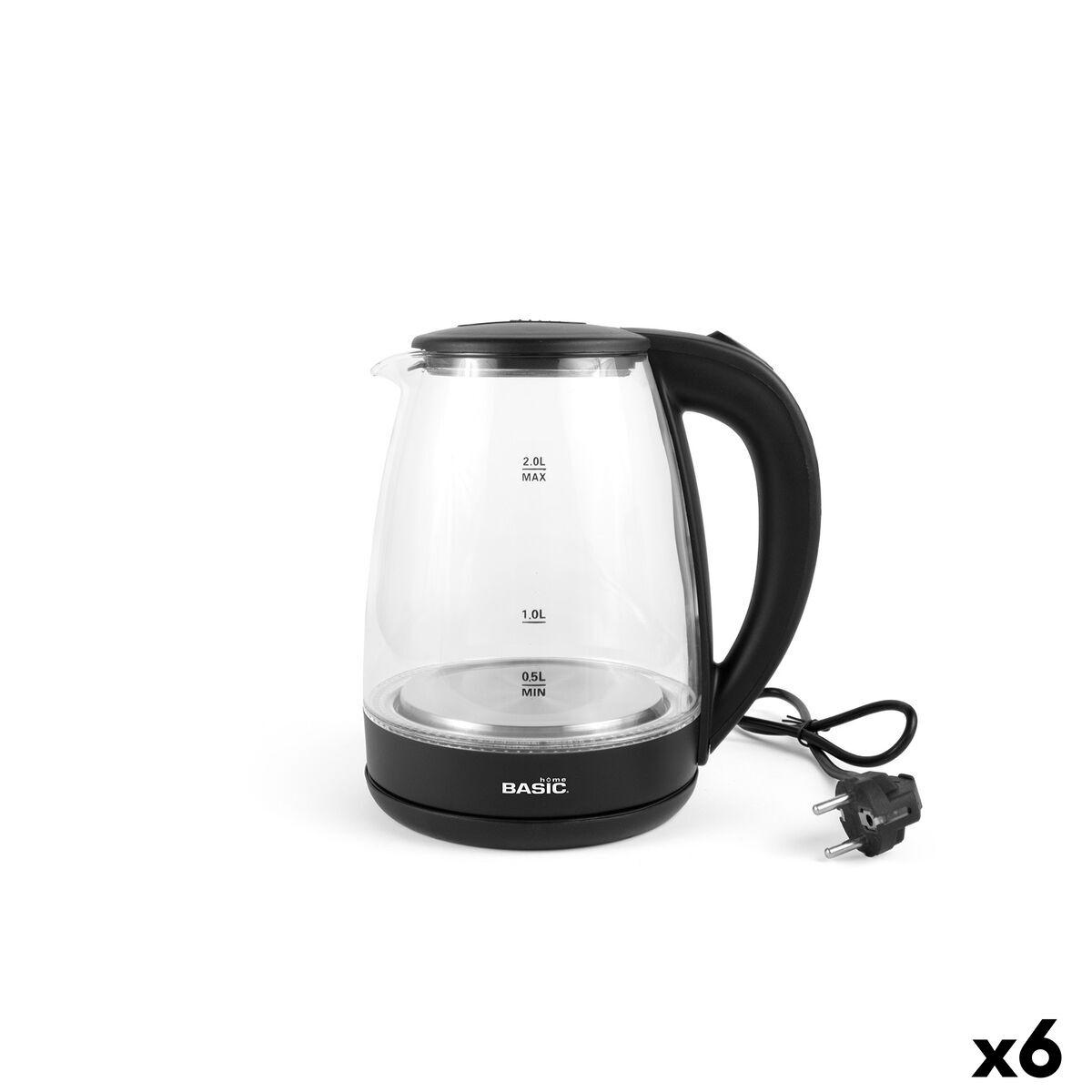 Hervidor Basic Home Negro Transparente Vidrio 1500 W 2 L (6 Unidades)