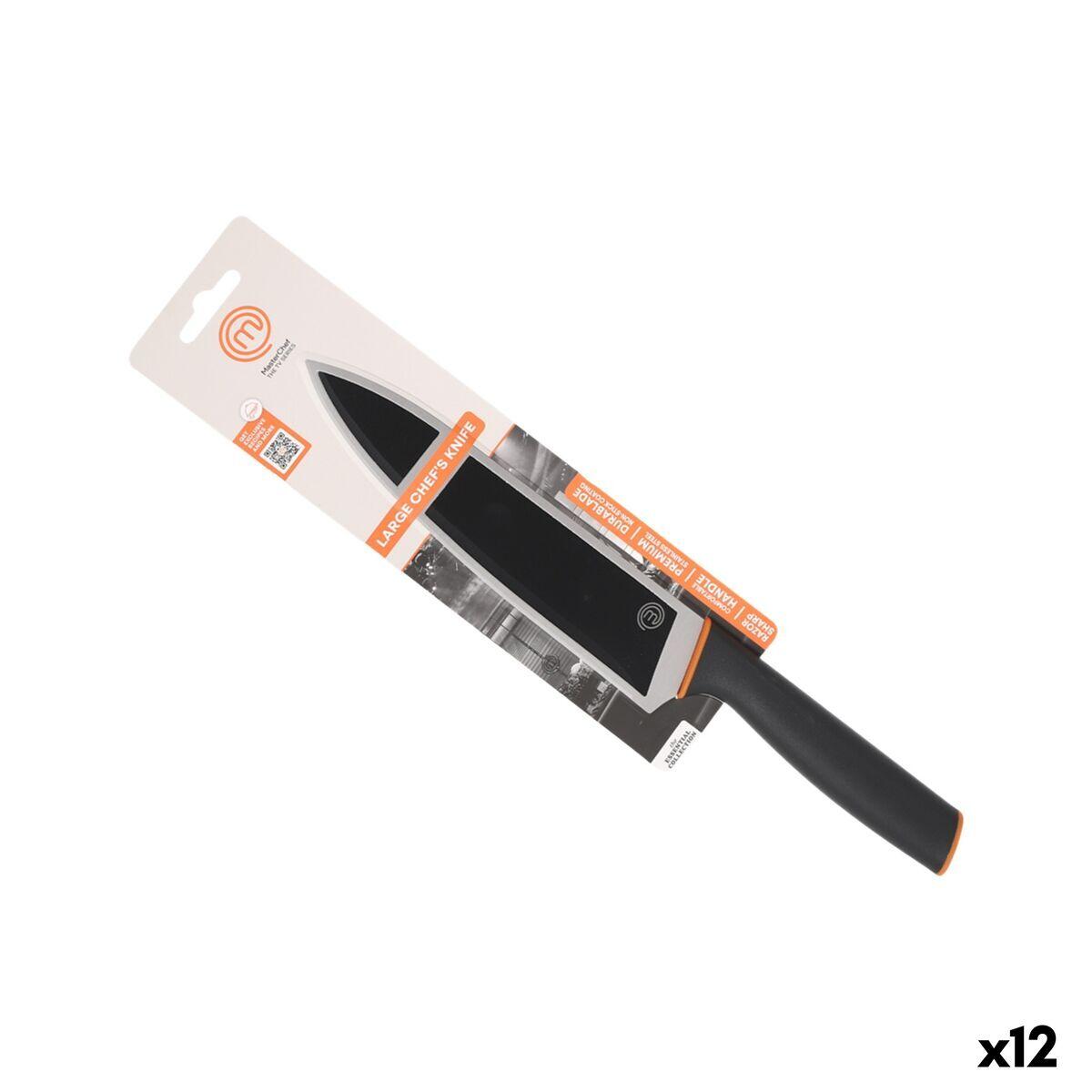 Cuchillo de Cocina MasterChef Negro Plateado Acero Inoxidable 20 cm (12 Unidades)