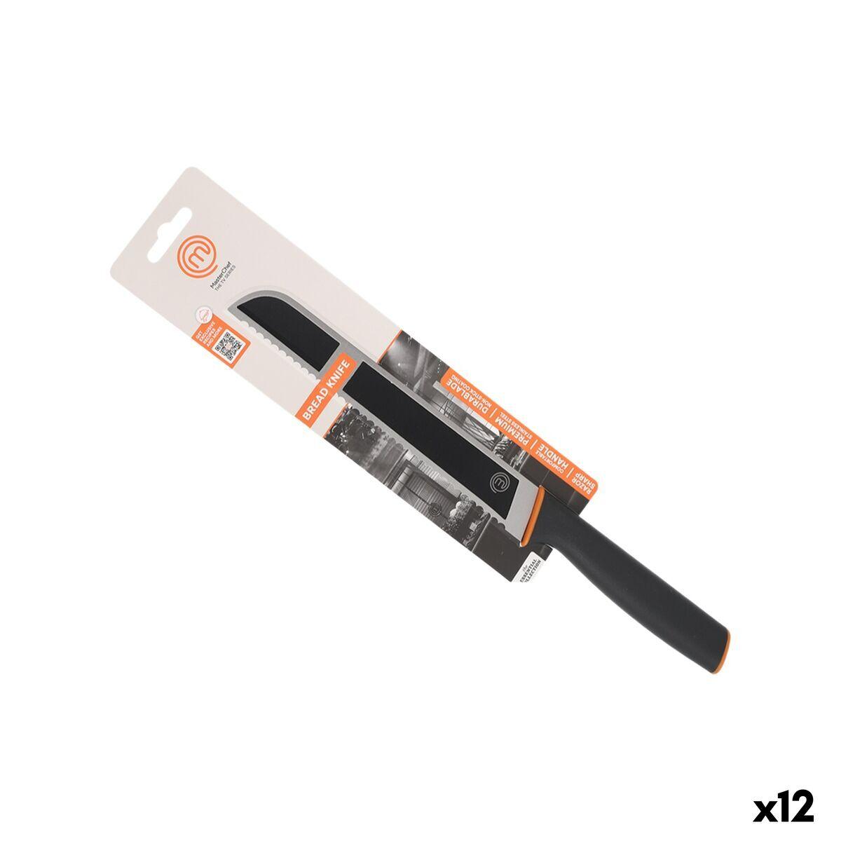 Cuchillo para Pan MasterChef Acero Inoxidable 20 cm Negro Plateado (12 Unidades)