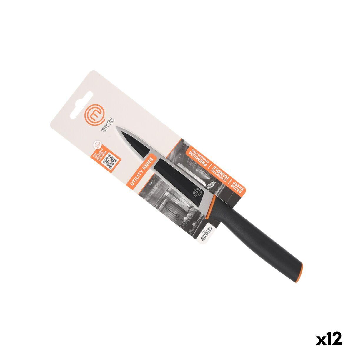 Cuchillo de Cocina MasterChef Negro Plateado Acero Inoxidable 13 cm (12 Unidades)
