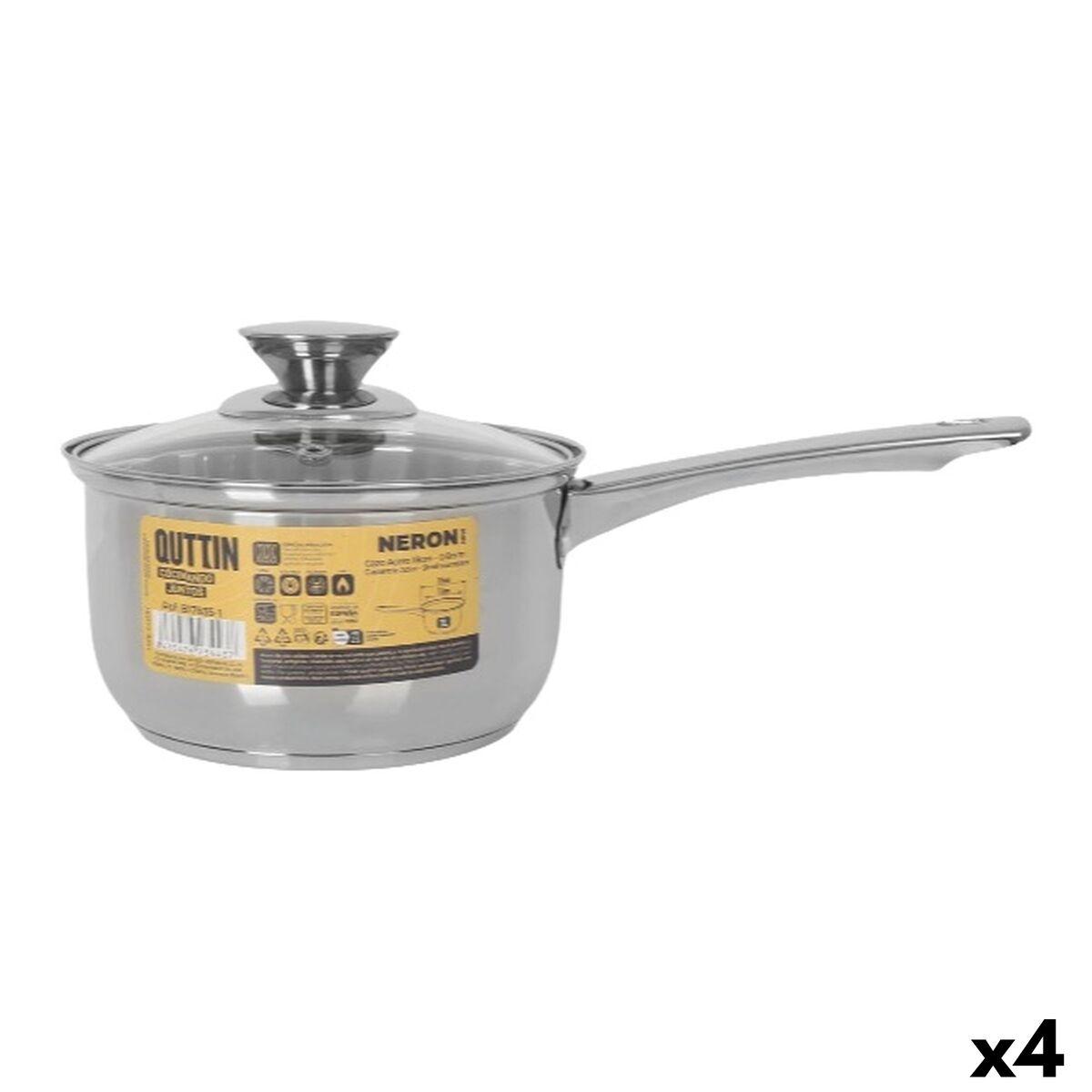 Cazo con Tapa Quttin New neron Plateado Acero Ø 16 cm 2 L 33 x 17,5 x 10 cm (4 Unidades)