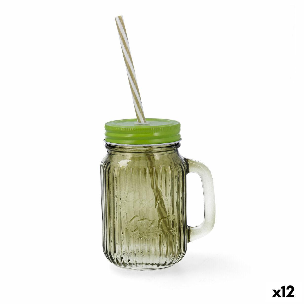 Jarra con Tapa y Pajita Quid Maison Verde Vidrio 450 ml (12 Unidades)