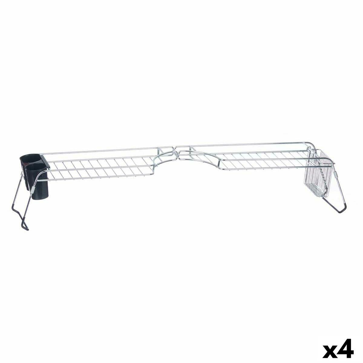 Escurreplatos Extensible para Fregadero Kinvara Negro Plateado 44 x 11 x 16 cm (4 Unidades)