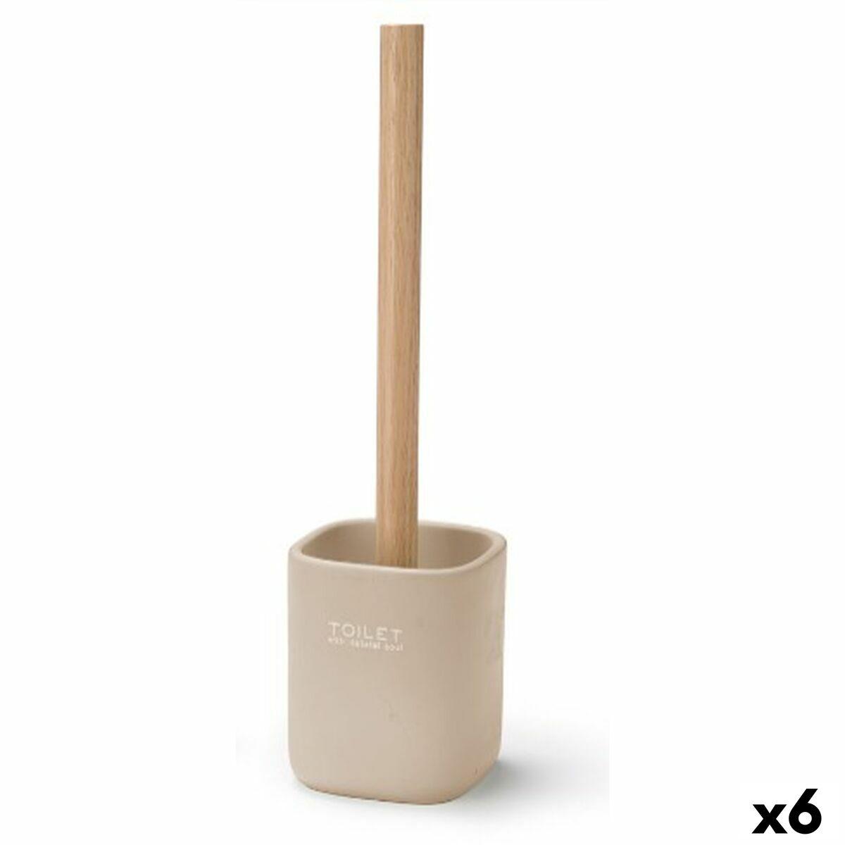 Escobilla para el Baño Berilo Blanco Beige Madera Poliresina 9,6 x 37 x 9,5 cm (6 Unidades)