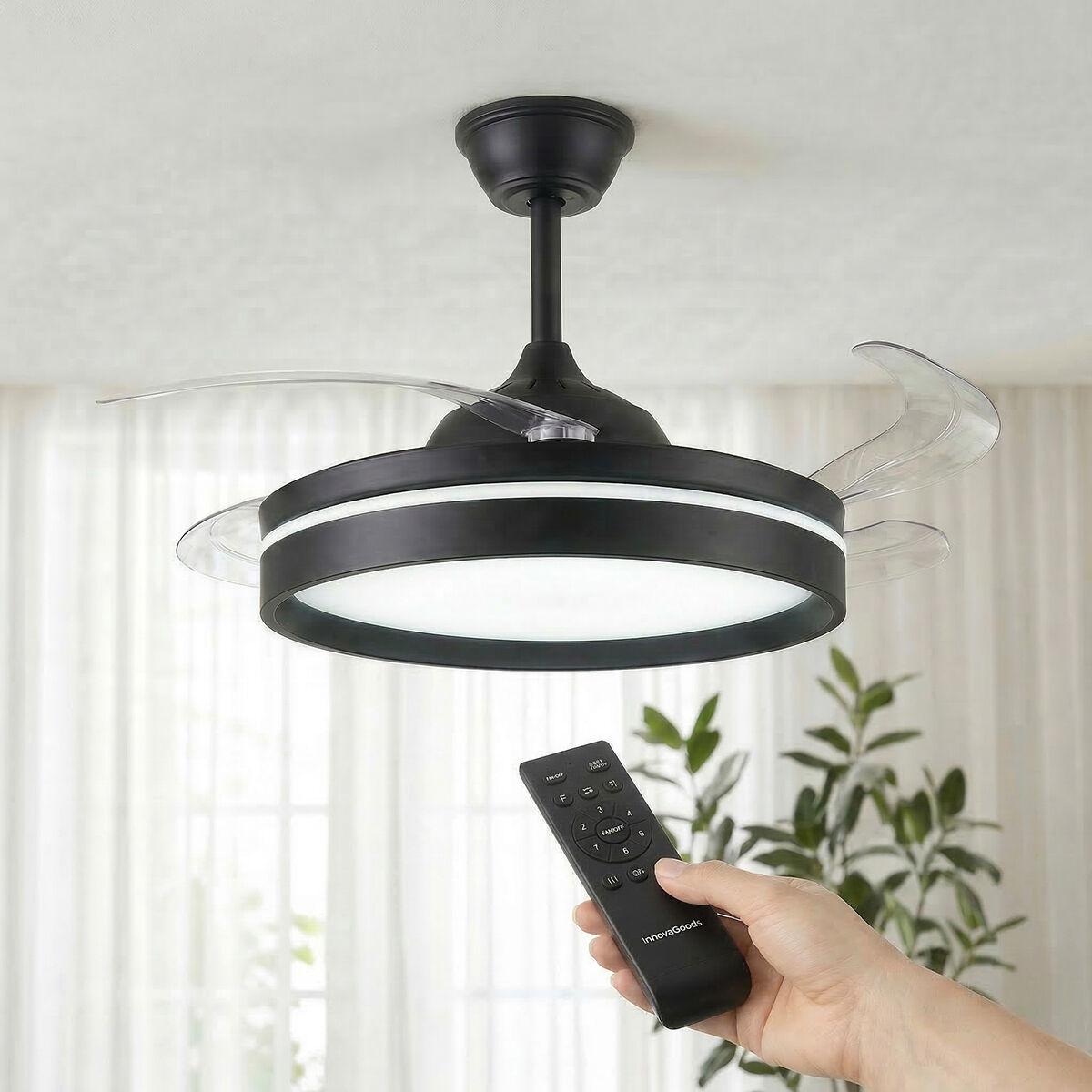 Ventilador de Techo con Luz LED, 4 Aspas Retráctiles y Mando a Distancia InnovaGoods