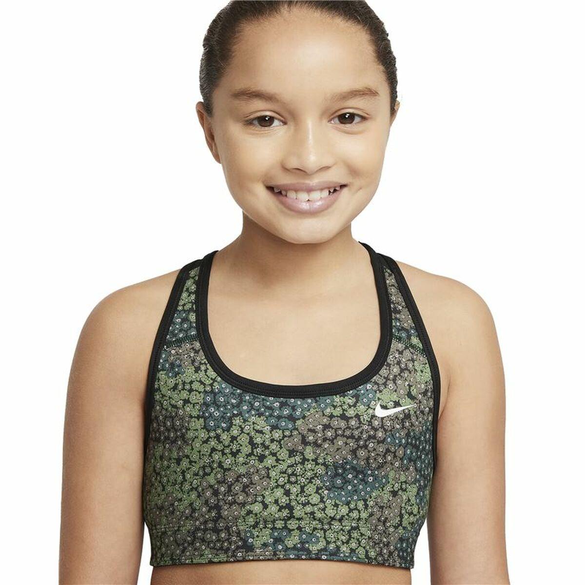 Sujetador Deportivo Nike Dri-FIT Swoosh Negro/Verde Infantil