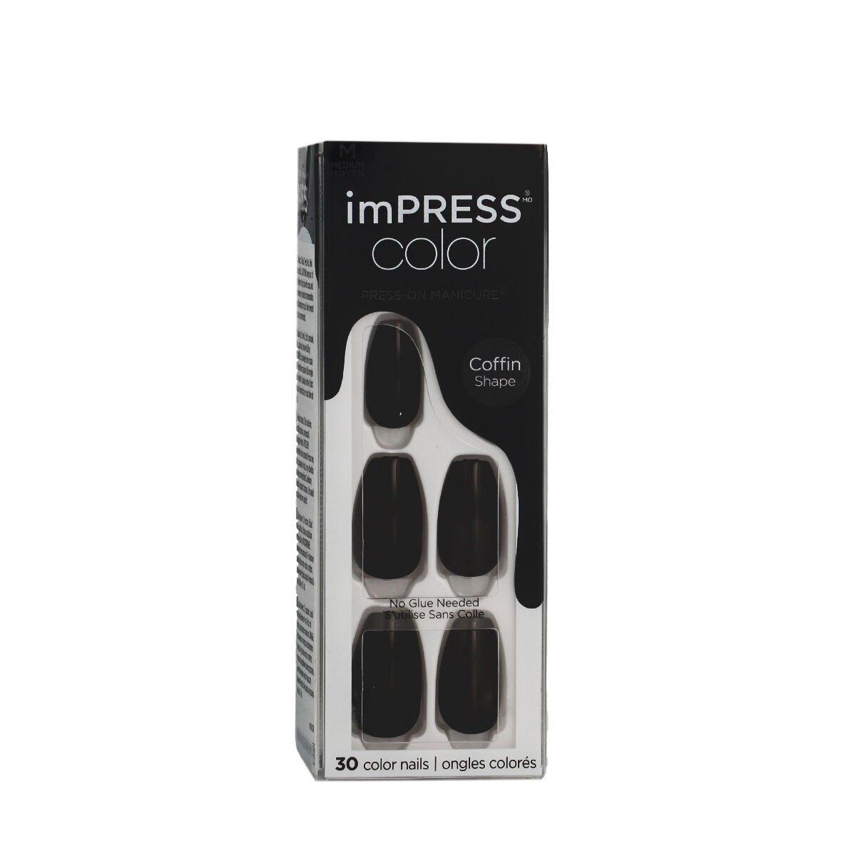 Uñas Postizas Kiss imPRESS color Negro 30 piezas (30 unidades)