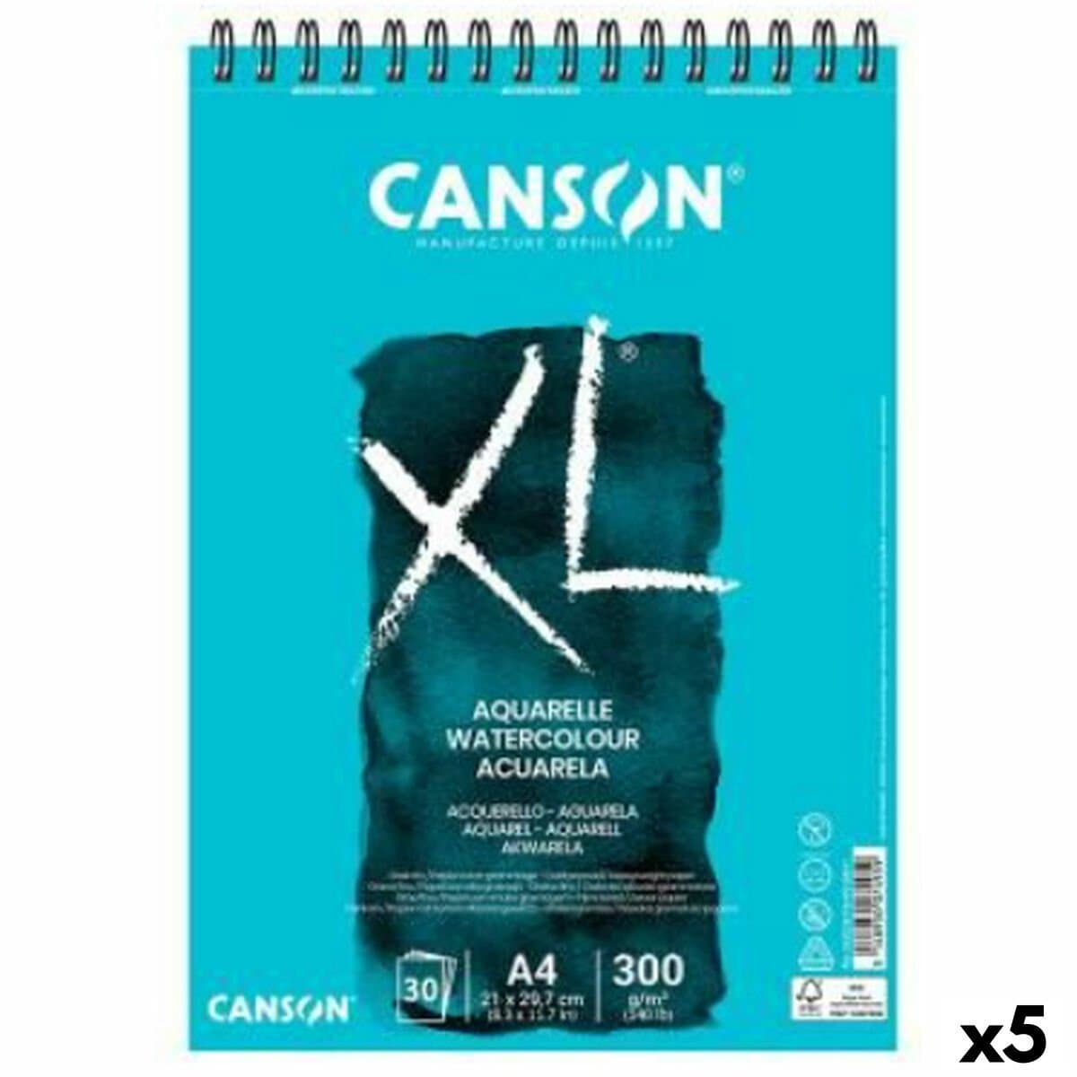 Bloc de dibujo Canson XL Aquarelle Blanco A5 20 Hojas 148 x 210 mm (5 Unidades)
