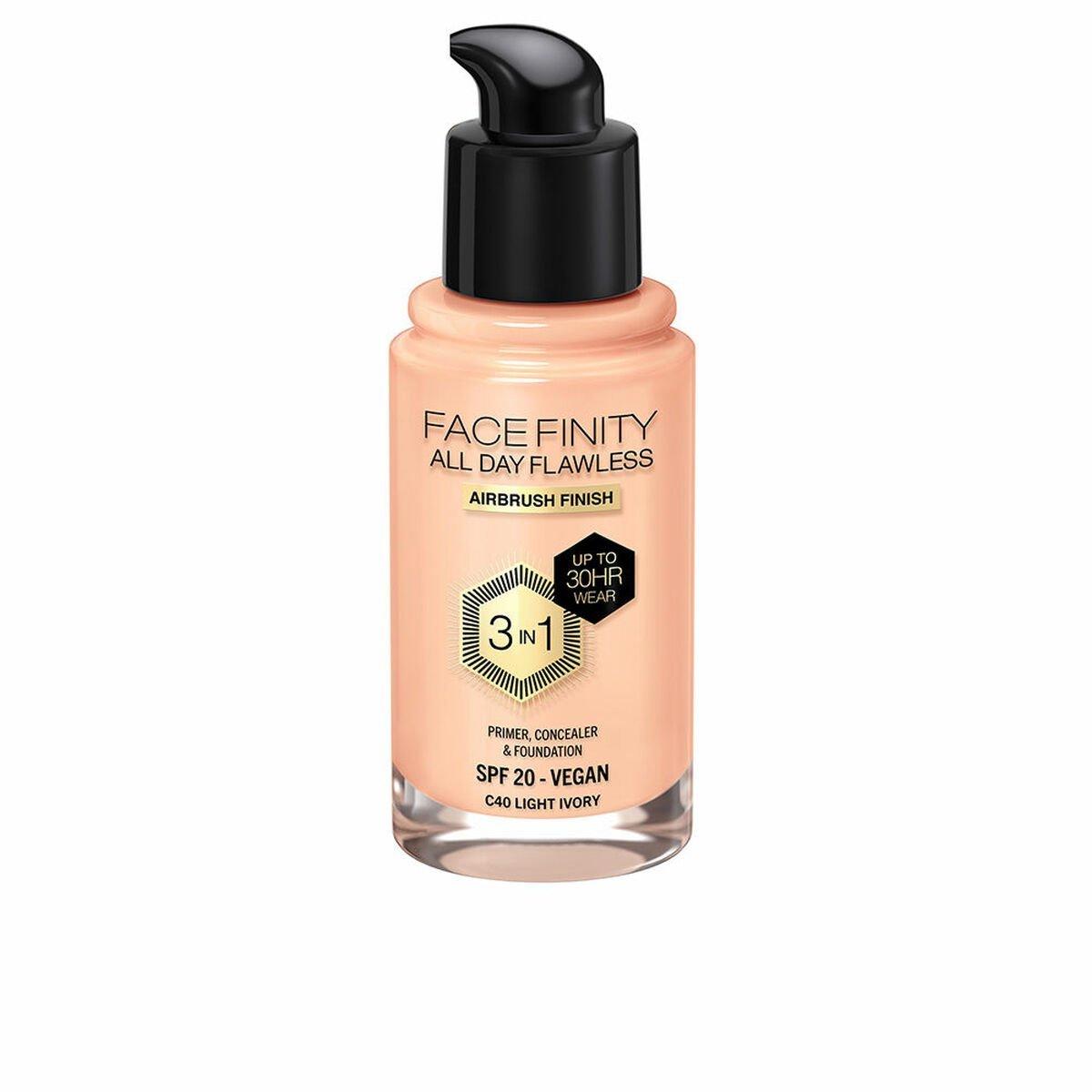 Base de Maquillaje Cremosa Max Factor Face Finity All Day Flawless Nº C40 Light ivory C40-Light Ivory Spf 20 30 ml 3 en 1