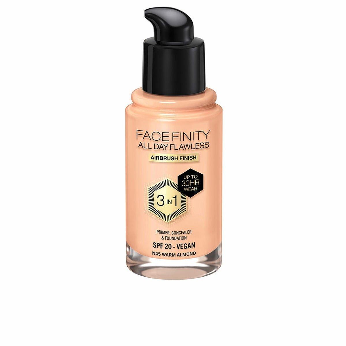Base de Maquillaje Cremosa Max Factor Face Finity All Day Flawless 3 en 1 Spf 20 Nº N45 Warm almond 30 ml