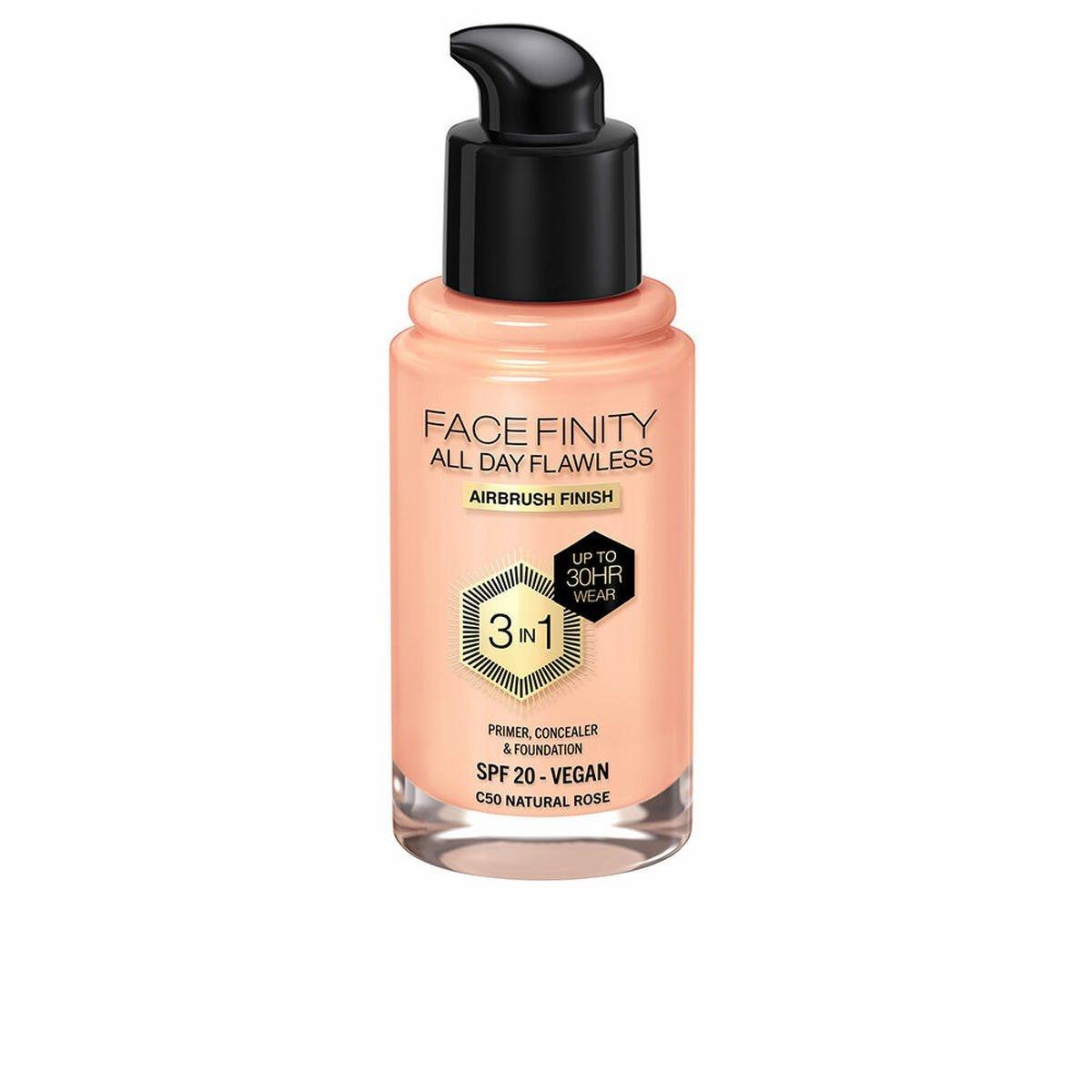 Base de Maquillaje Cremosa Max Factor Face Finity All Day Flawless Nº C50 Natural rose C50-Natural Rose Spf 20 30 ml 3 en 1
